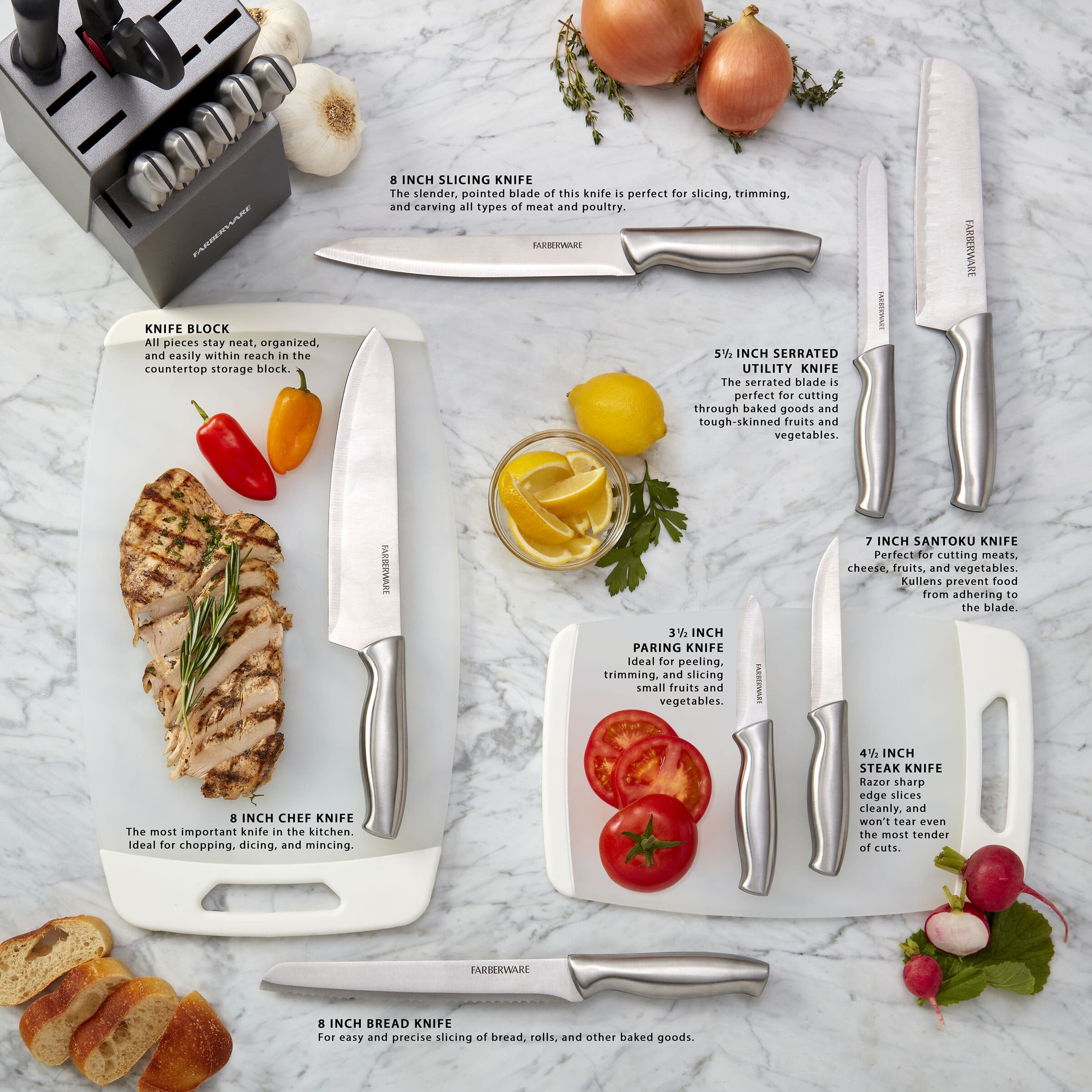 Farberware Stamped Stainless Steel & Graphite 15-Piece Cutlery Set