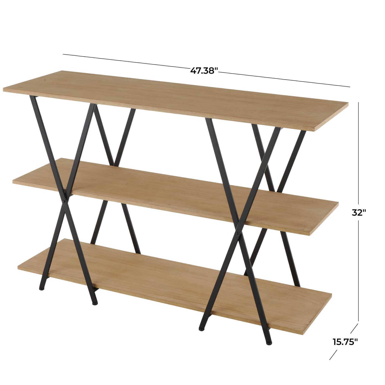 47" x 32" Brown Metal 3 Shelf Storage Shelving Unit with Black Metal Frame