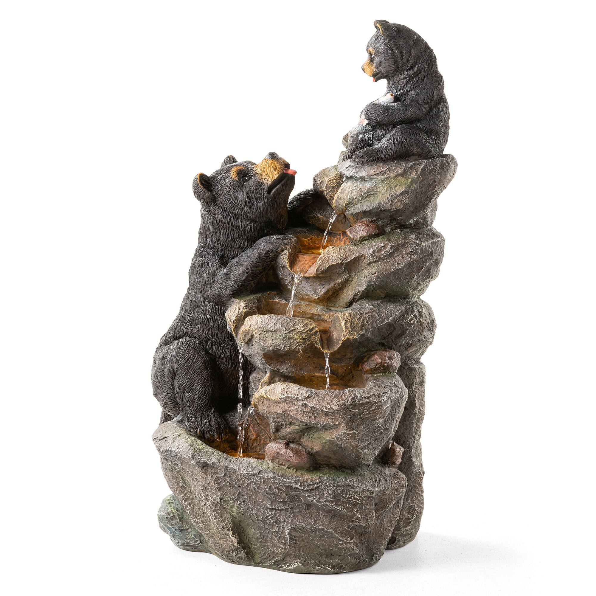 Glitzhome® 30.5" LED 4-Tier Mom & Baby Bear Outdoor Fountain