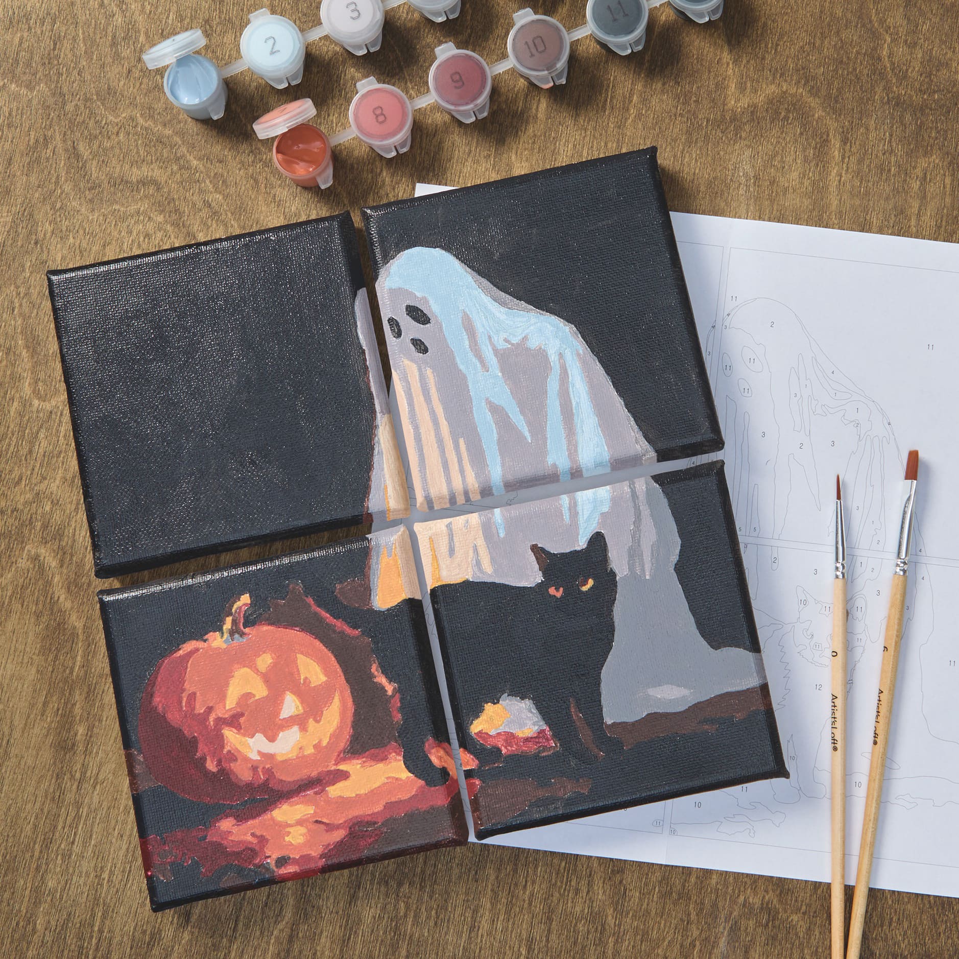 Jack-o'-Lantern, Black Cat & Ghost Paint-by-Number Gallery Mini Kit by Artist's Loft®