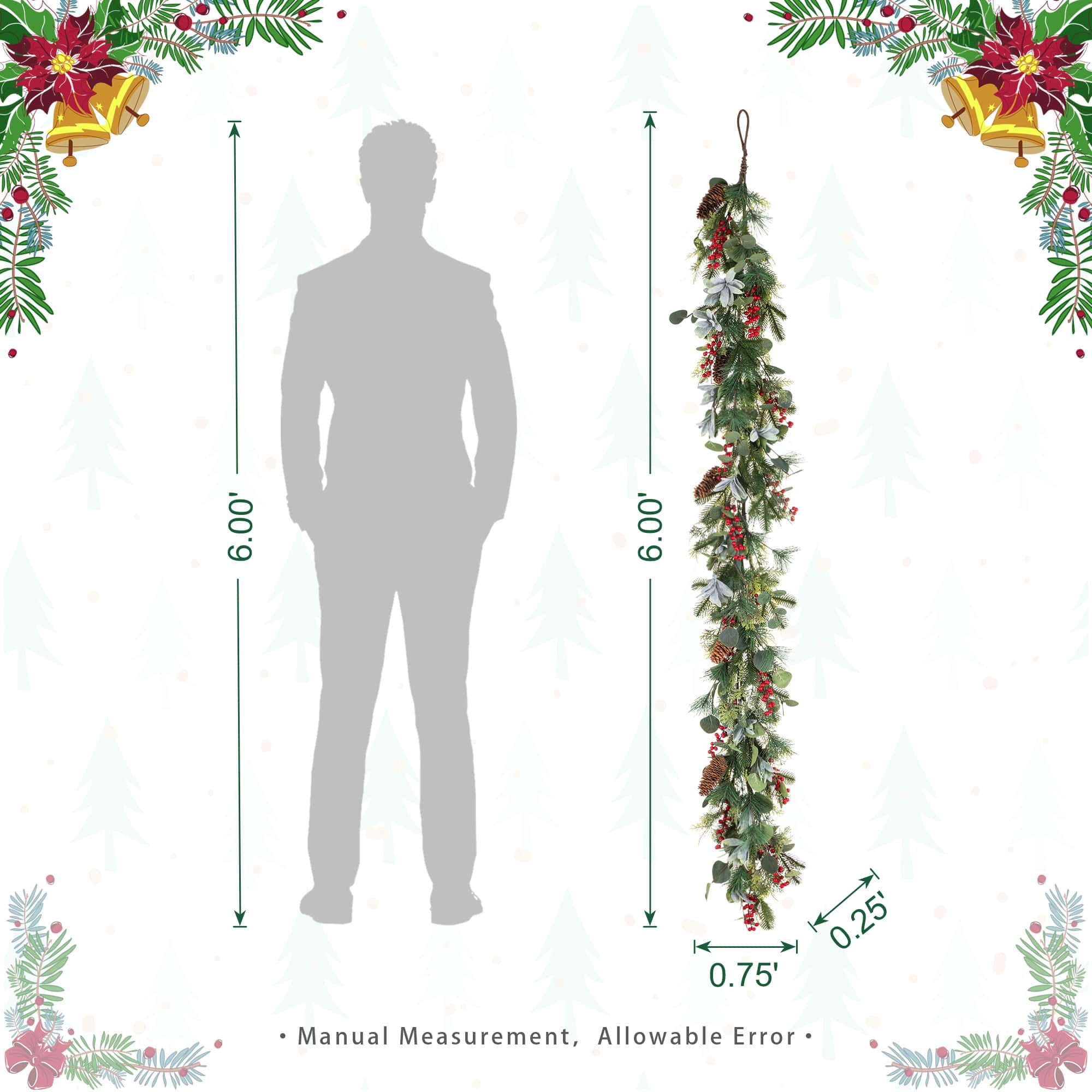 Glitzhome® 6ft. Christmas Berry & Pinecone Eucalyptus Garland