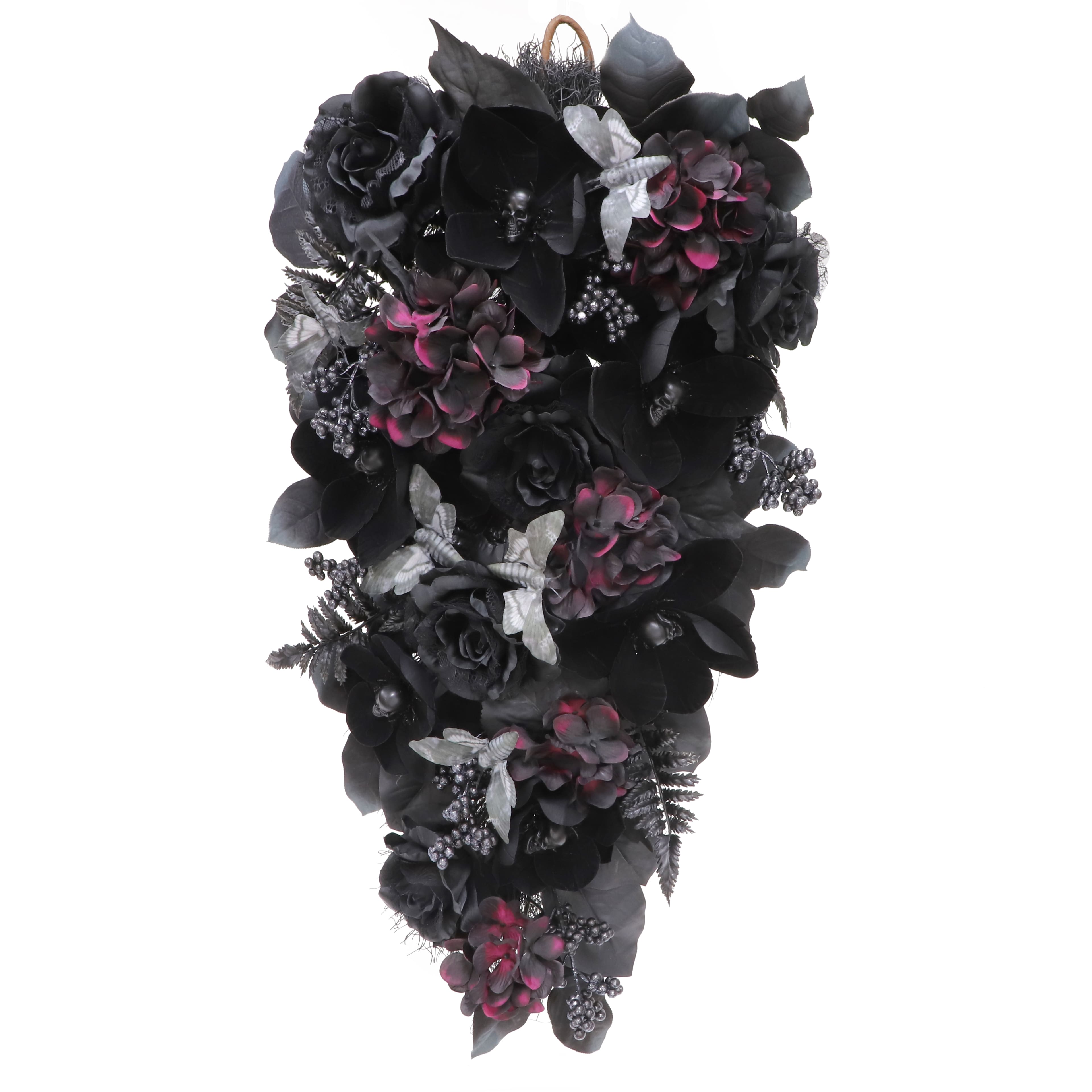 26" Black Rose, Skull & Month Teardrop Wreath by Ashland®
