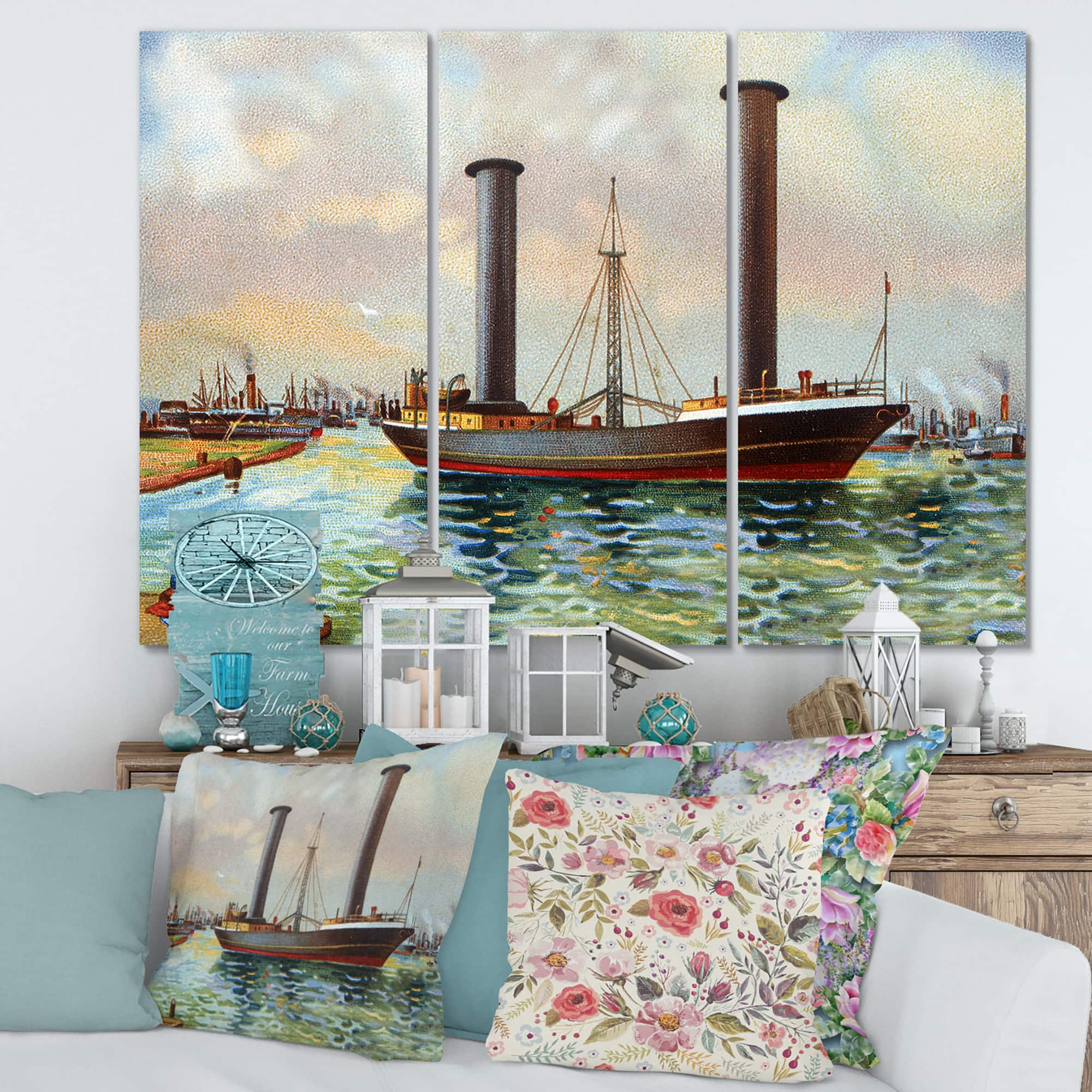 Designart - Ancient Boat Leaving The Harbor - Nautical & Coastal Canvas Wall Art Print