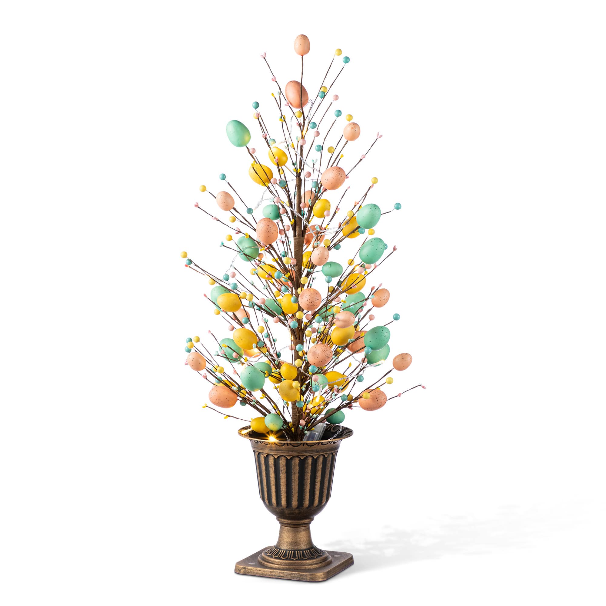 Glitzhome® 36" Lighted Easter Egg & Berries Urn Porch Tree with Timer