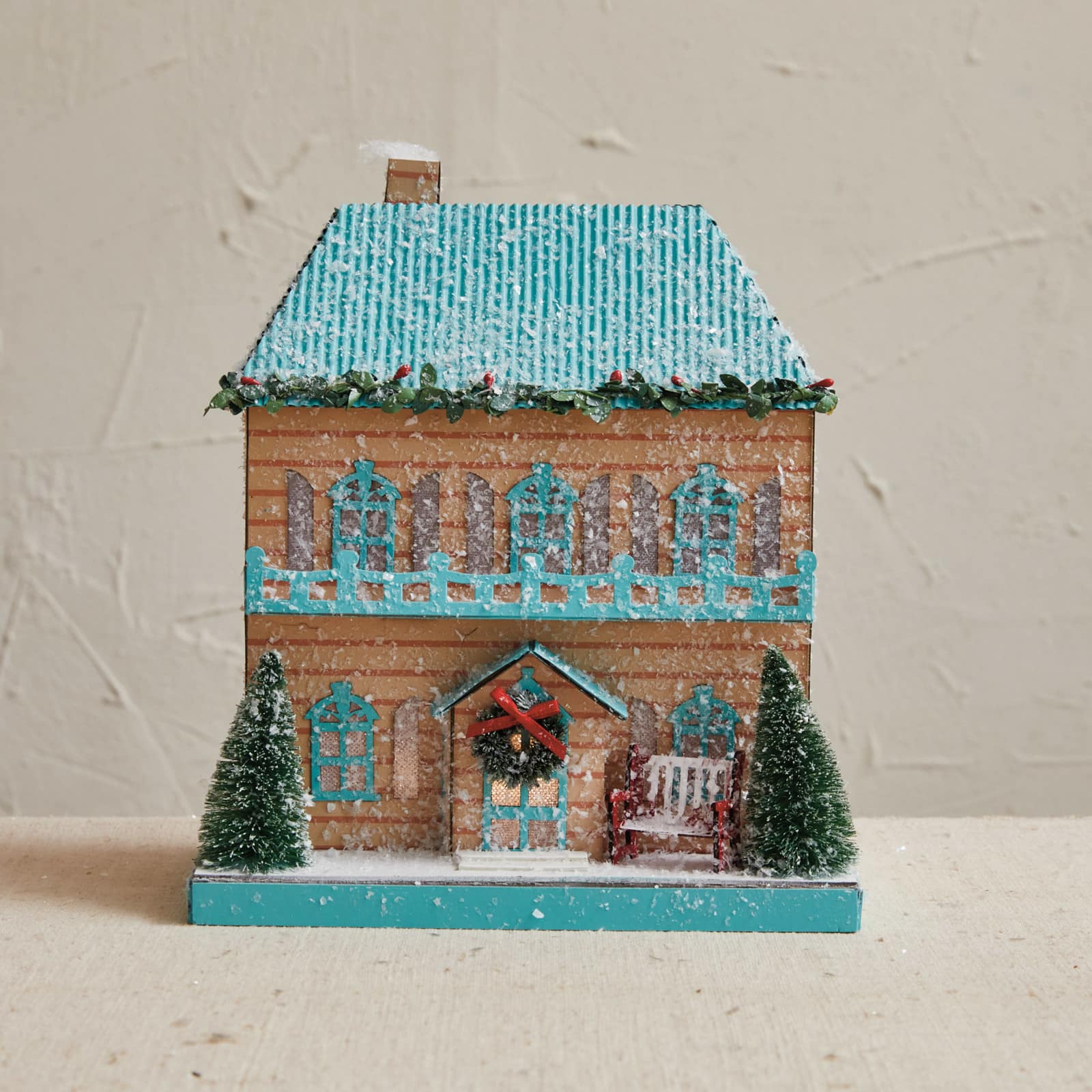 Hello Honey® 10" Decorative Paper House with LED Light, Glitter & Tinsel