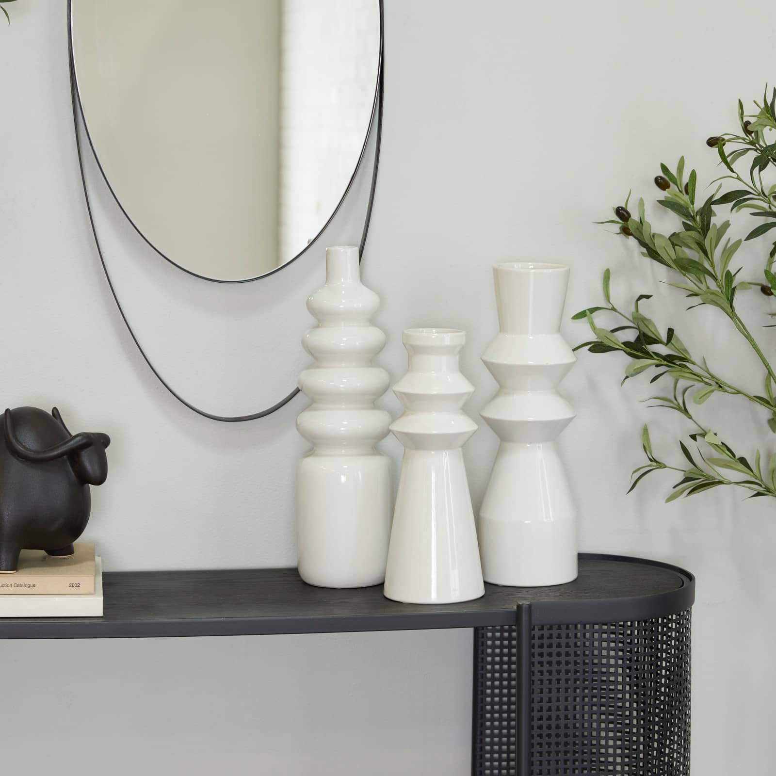 White Stoneware Contemporary Vase, Set of 3" 16",17"