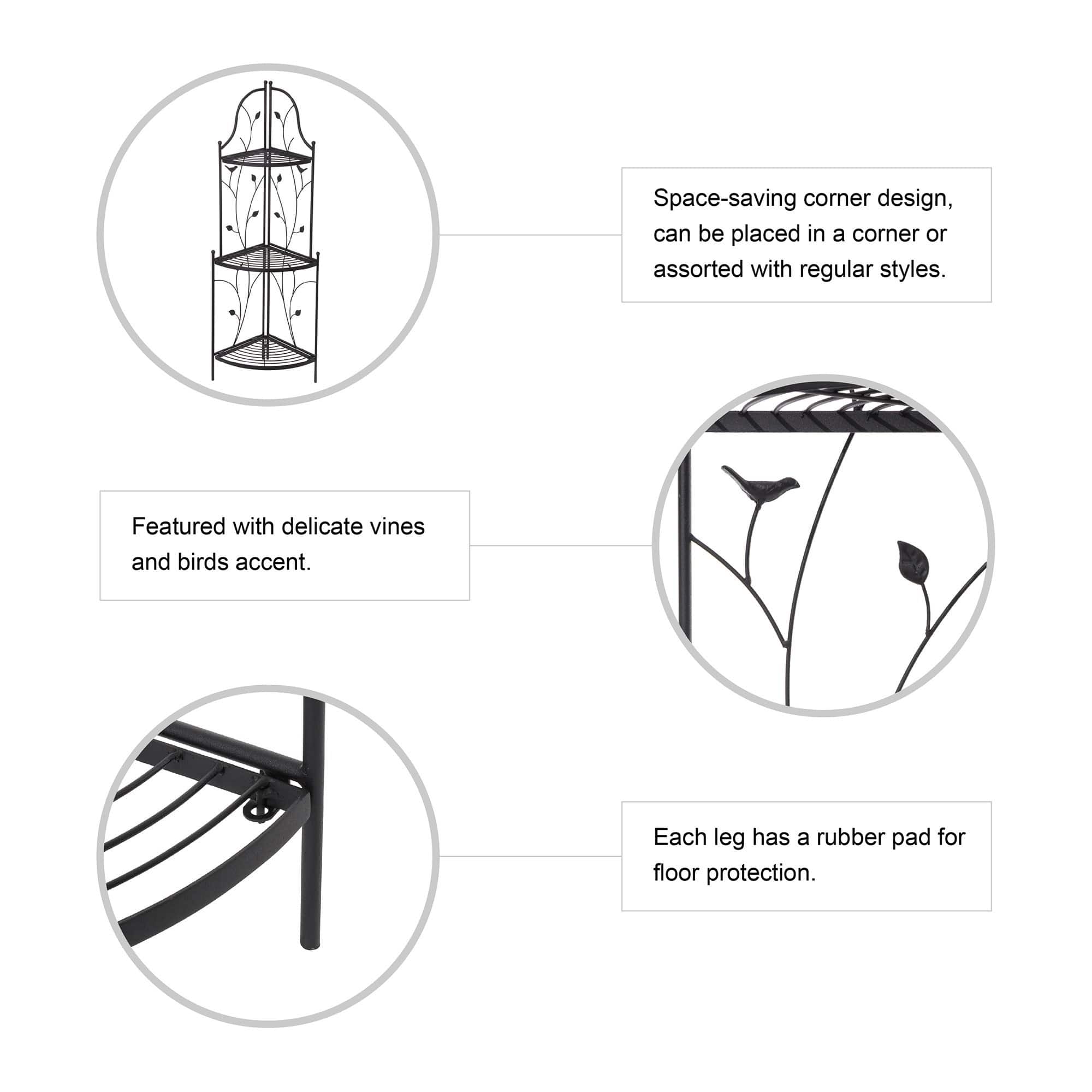 Glitzhome® 3-Tiered Metal Corner Shelf Planter Stand
