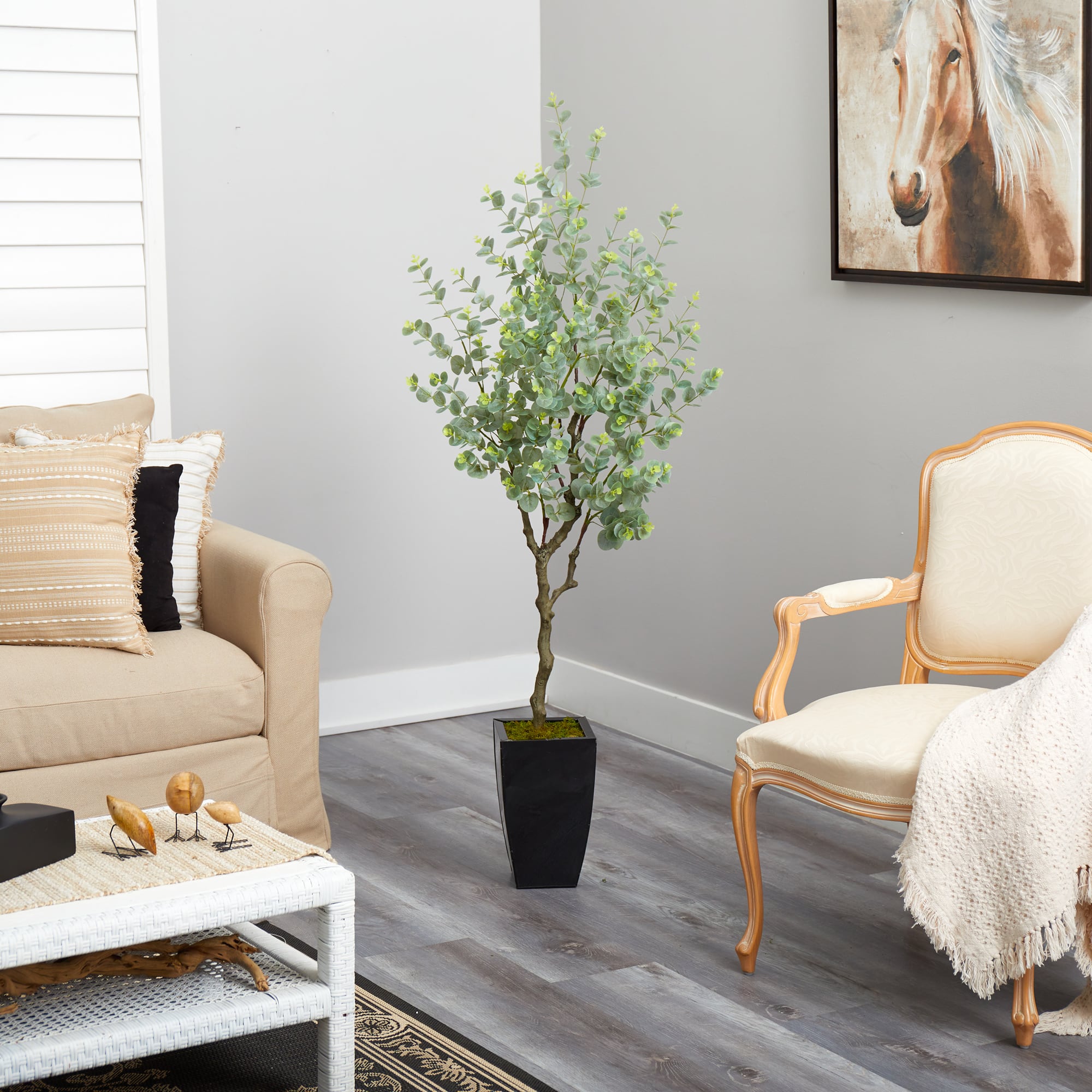 5.5ft. Eucalyptus Artificial Tree in Black Metal Planter