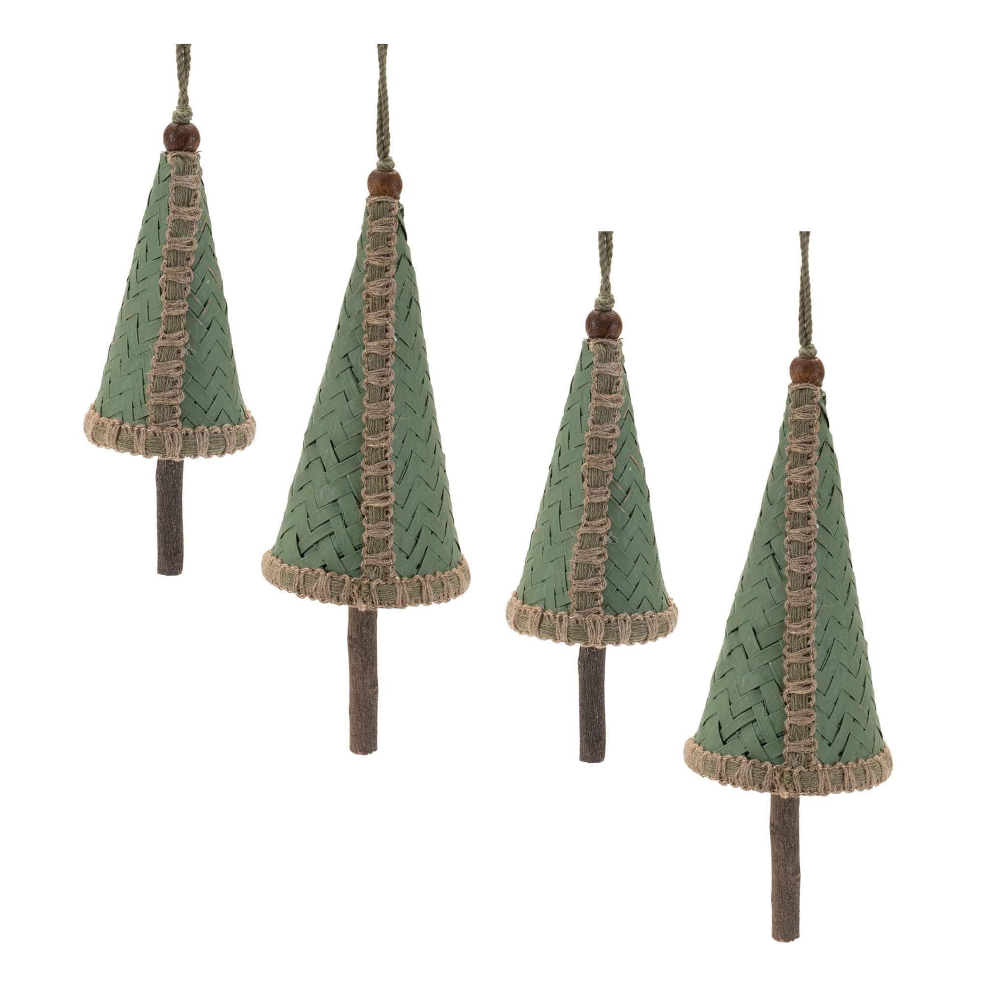 Woven Bamboo Pine Tree Ornament, 4ct.