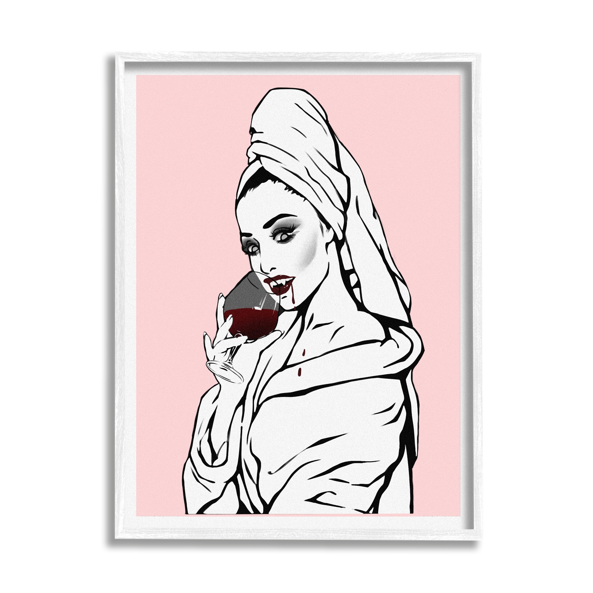 Stupell Industries Pink Vampire Fashionista Drinking Wine Framed Giclee Art