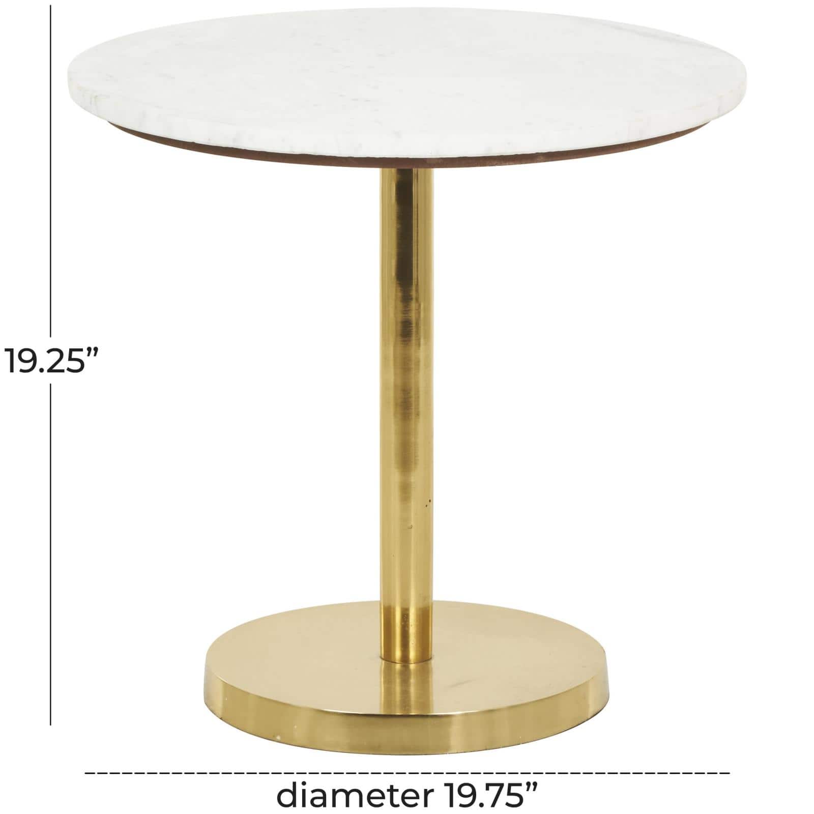 19.25" x 19.75" Gold Metal Geometric Pedestal Accent with White Marble Tabletop