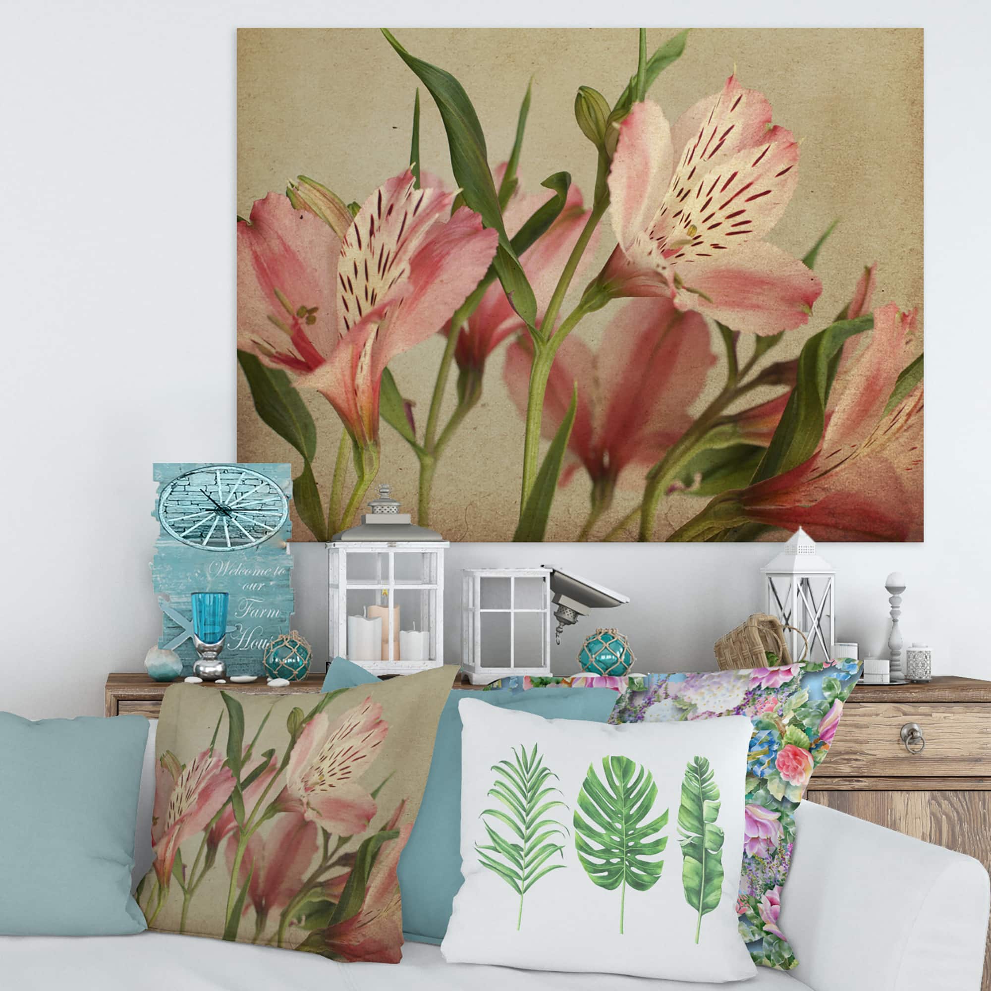 Designart - Retro Alstroemeria Flower - Traditional Canvas Wall Art Print