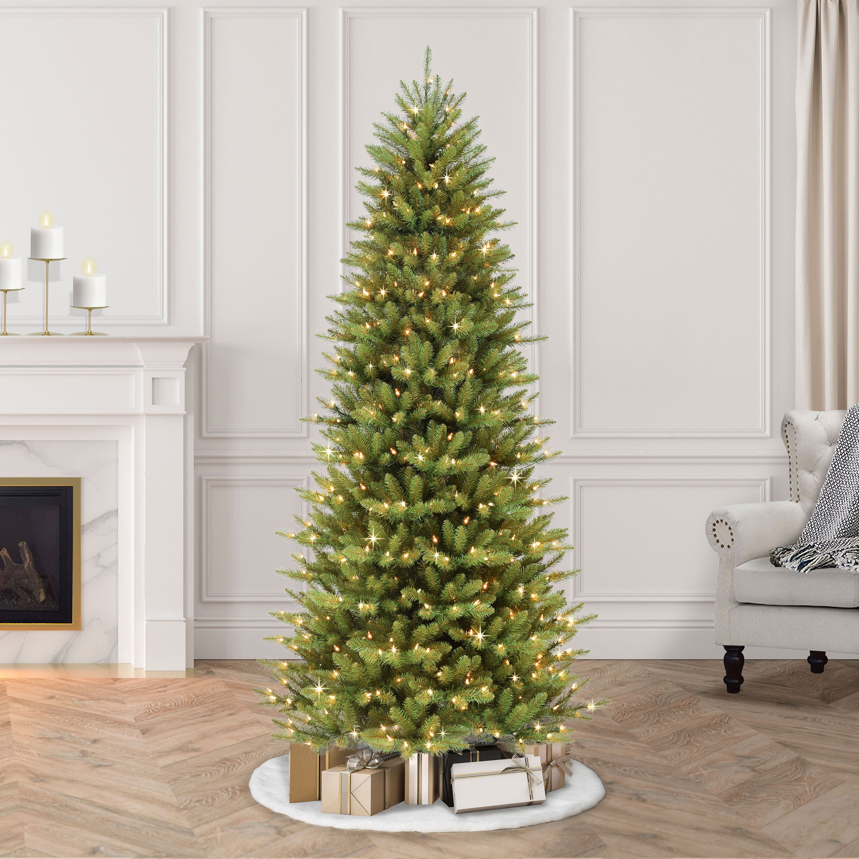 10ft. Pre-Lit Slim Fraser Fir Artificial Christmas Tree, White Lights