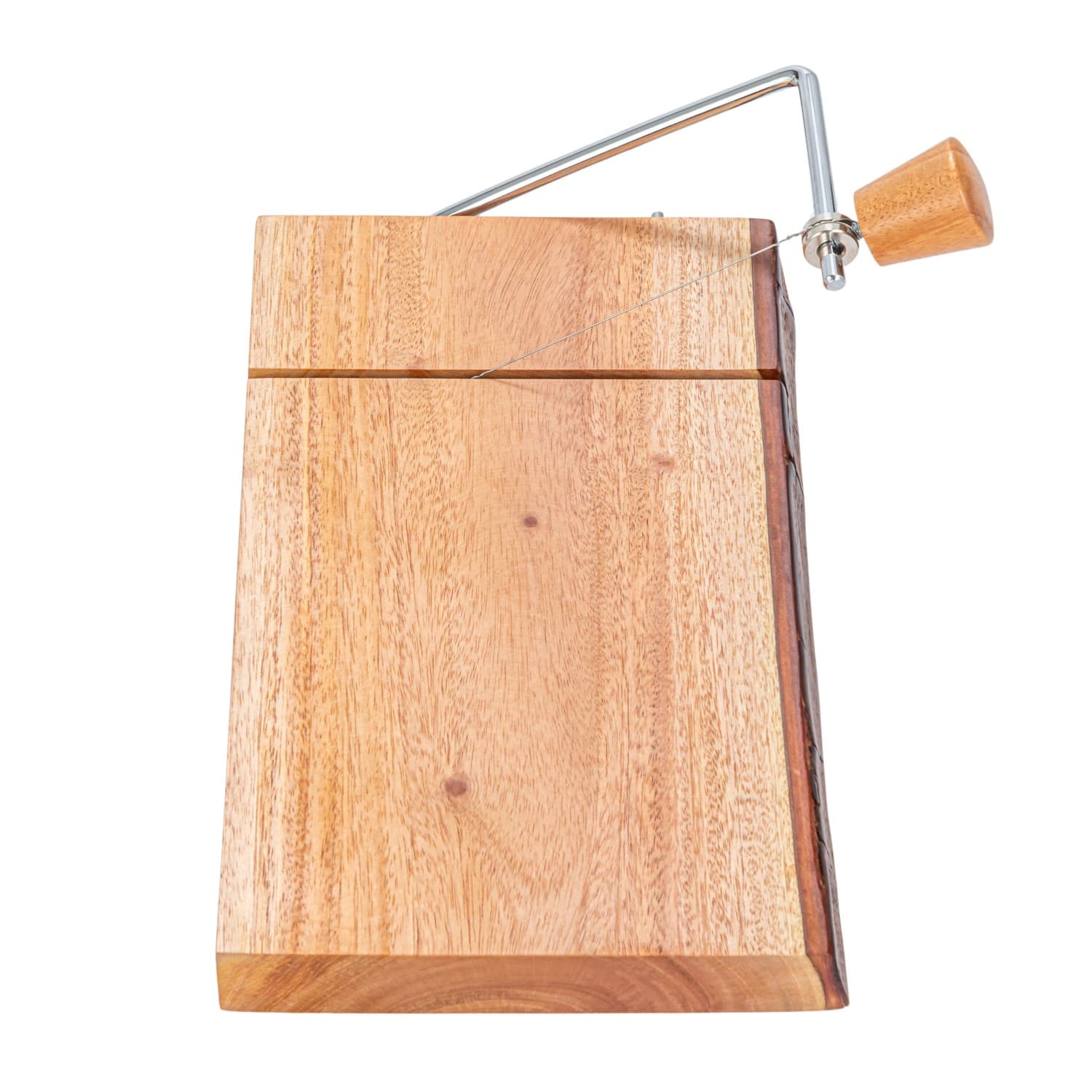 Hello Honey® 10.5" Natural Wood & Metal Cheese Slicer with Bark Edge
