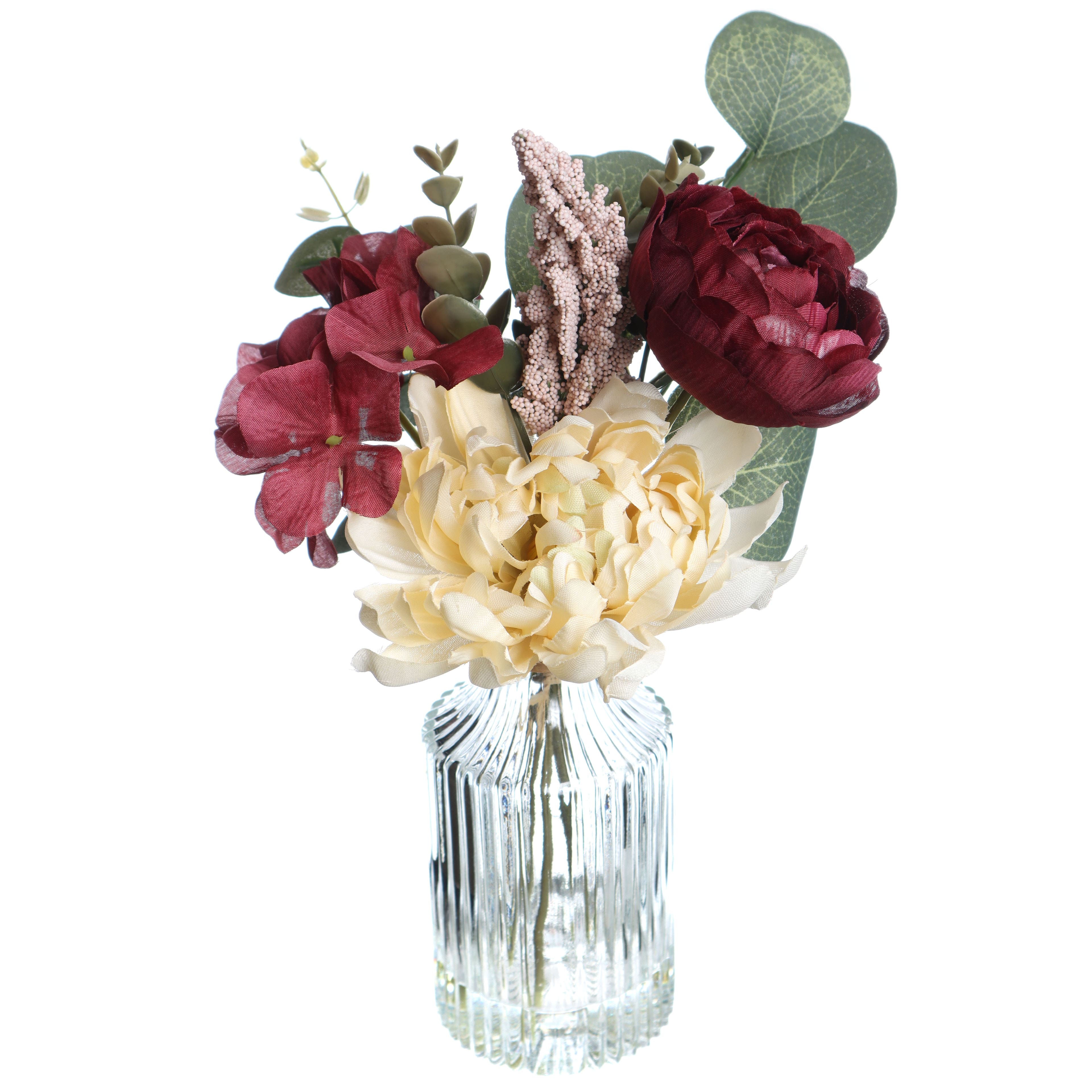 11" Burgundy Hydrangea Mum Mix in Glass Vase by Ashland®