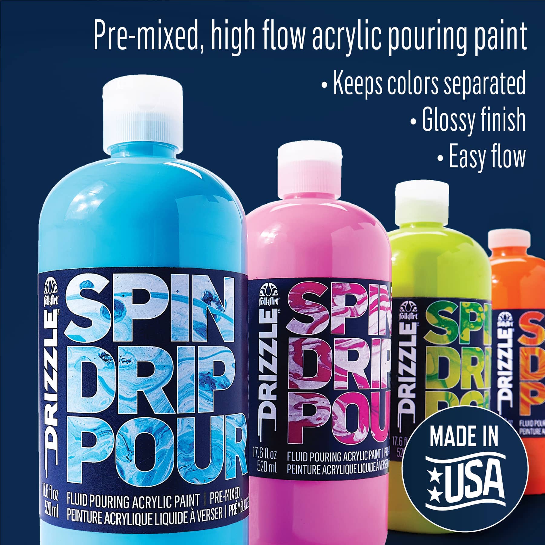 6 Pack: FolkArt® Drizzle™ Pre-Mixed Fluid Pouring Acrylic Paint, 17.6oz.