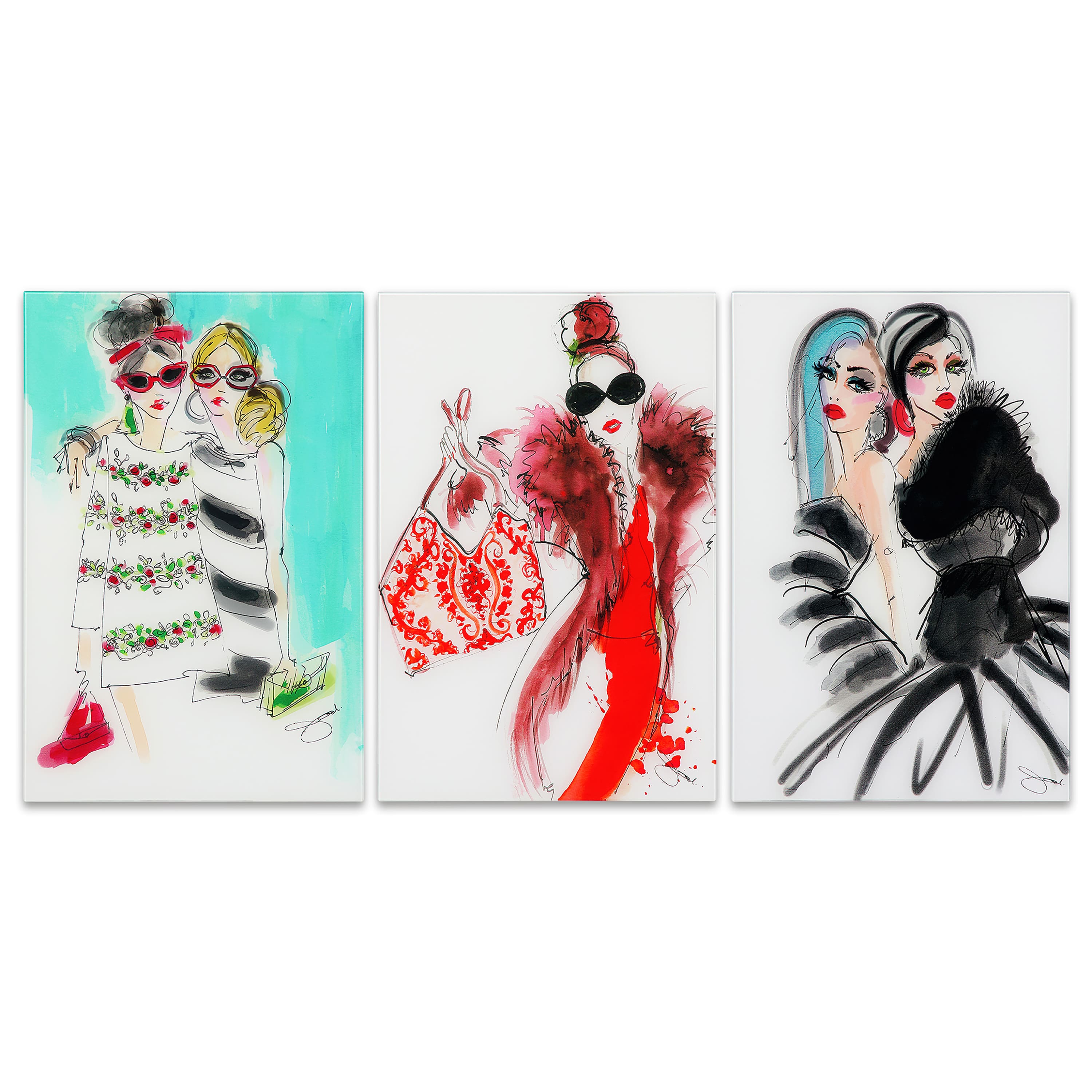 Empire Art Direct 16" x 24" Fashion Show 3 Piece Frameless Printed Tempered Glass Wall Art Set