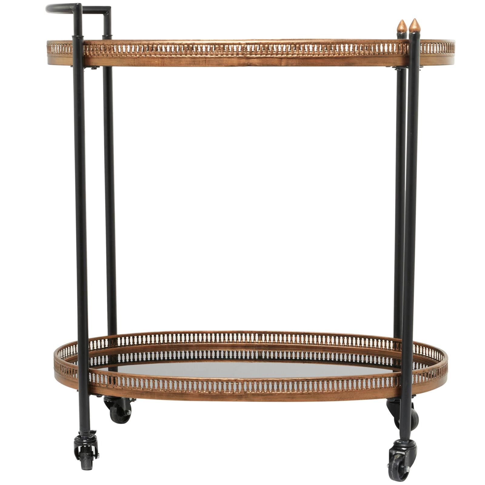 Brass Metal Rolling 2 Mirrored Shelves Bar Cart with Handle 30" x 16" x 34"