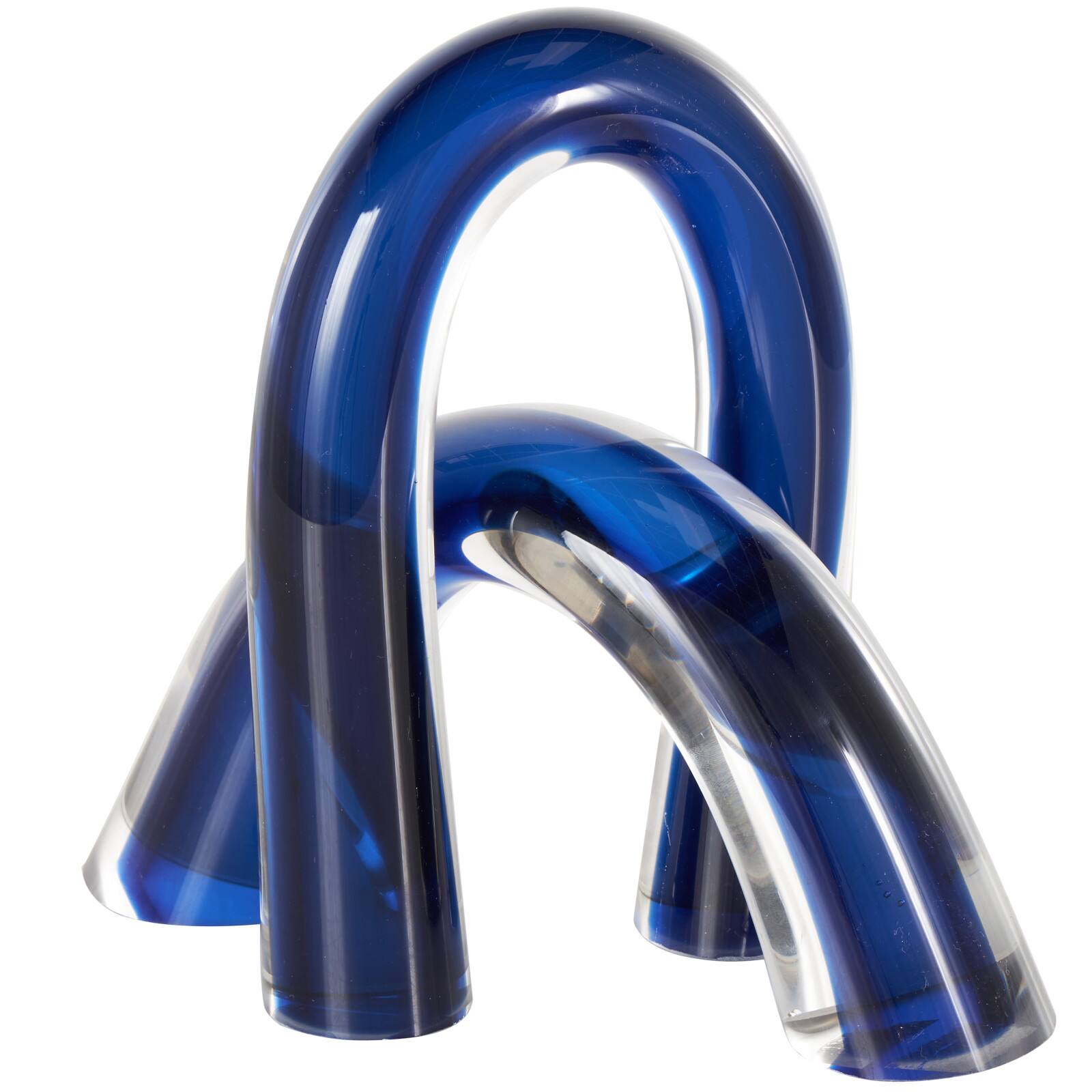 Blue Glass Abstract Arch Sculpture with Clear Accents Set