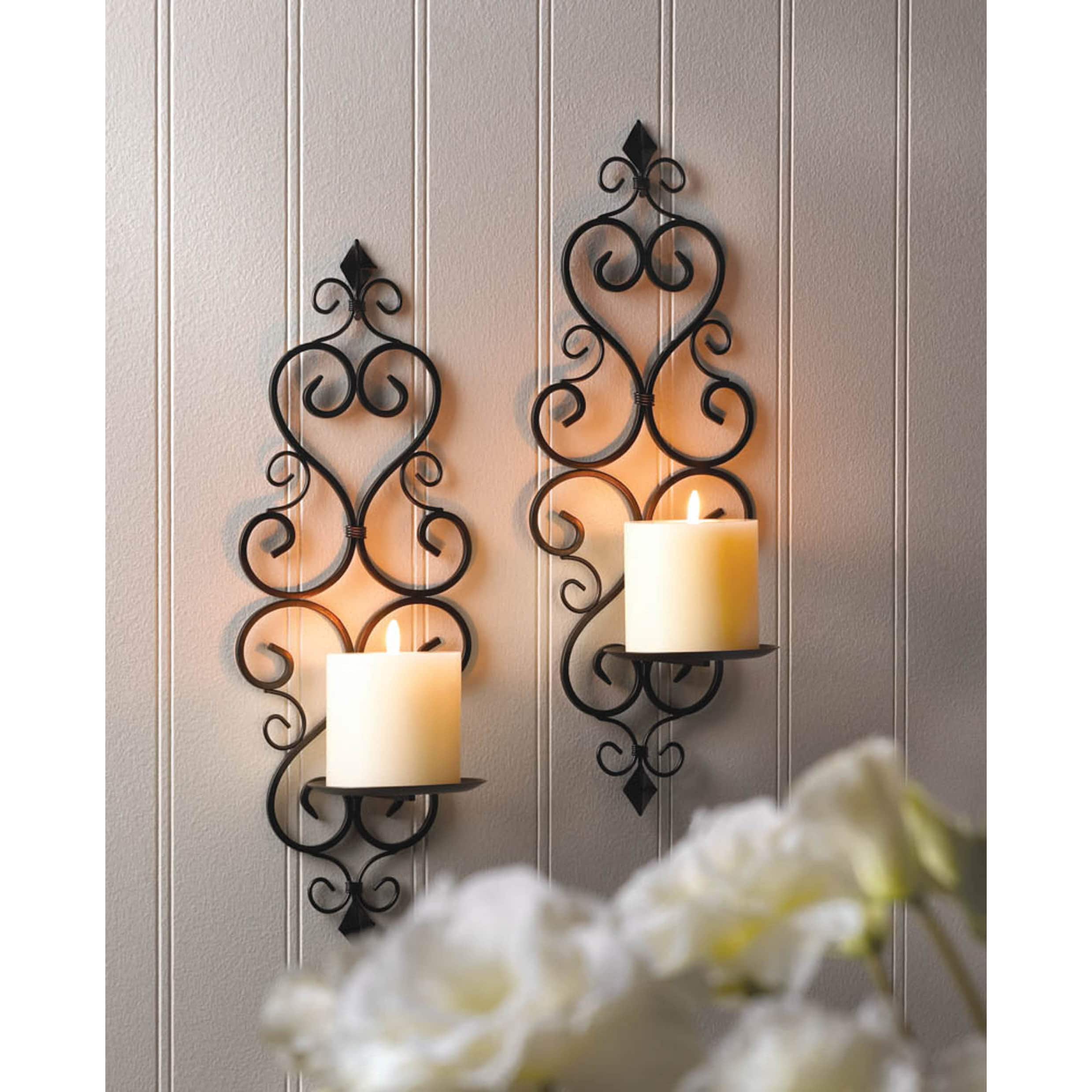 15.75" Fleur-De-Lis Candle Wall Sconce, 2ct.
