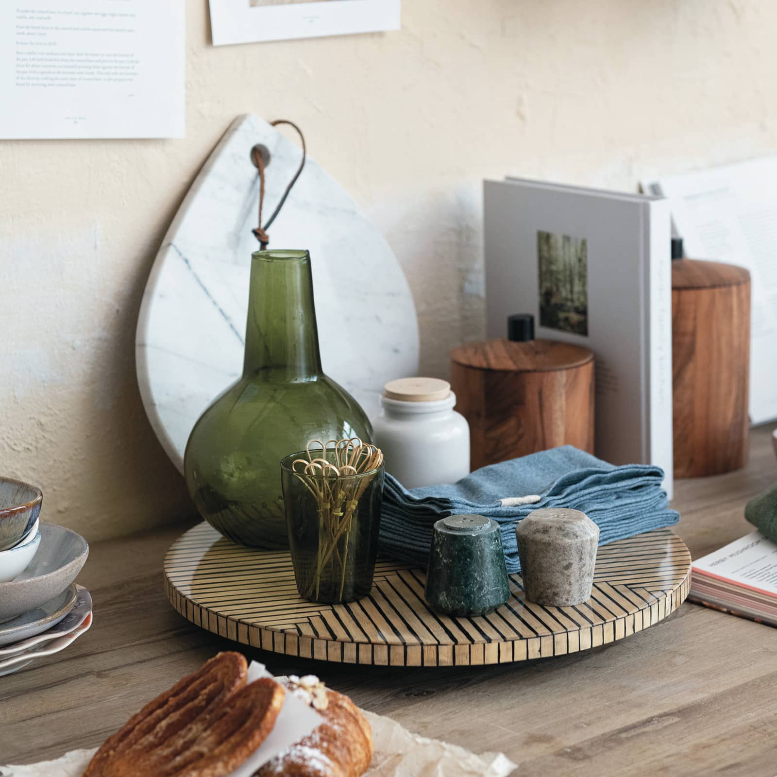 Hello Honey® 15.75" Black & Natural Geometric Stripes Lazy Susan