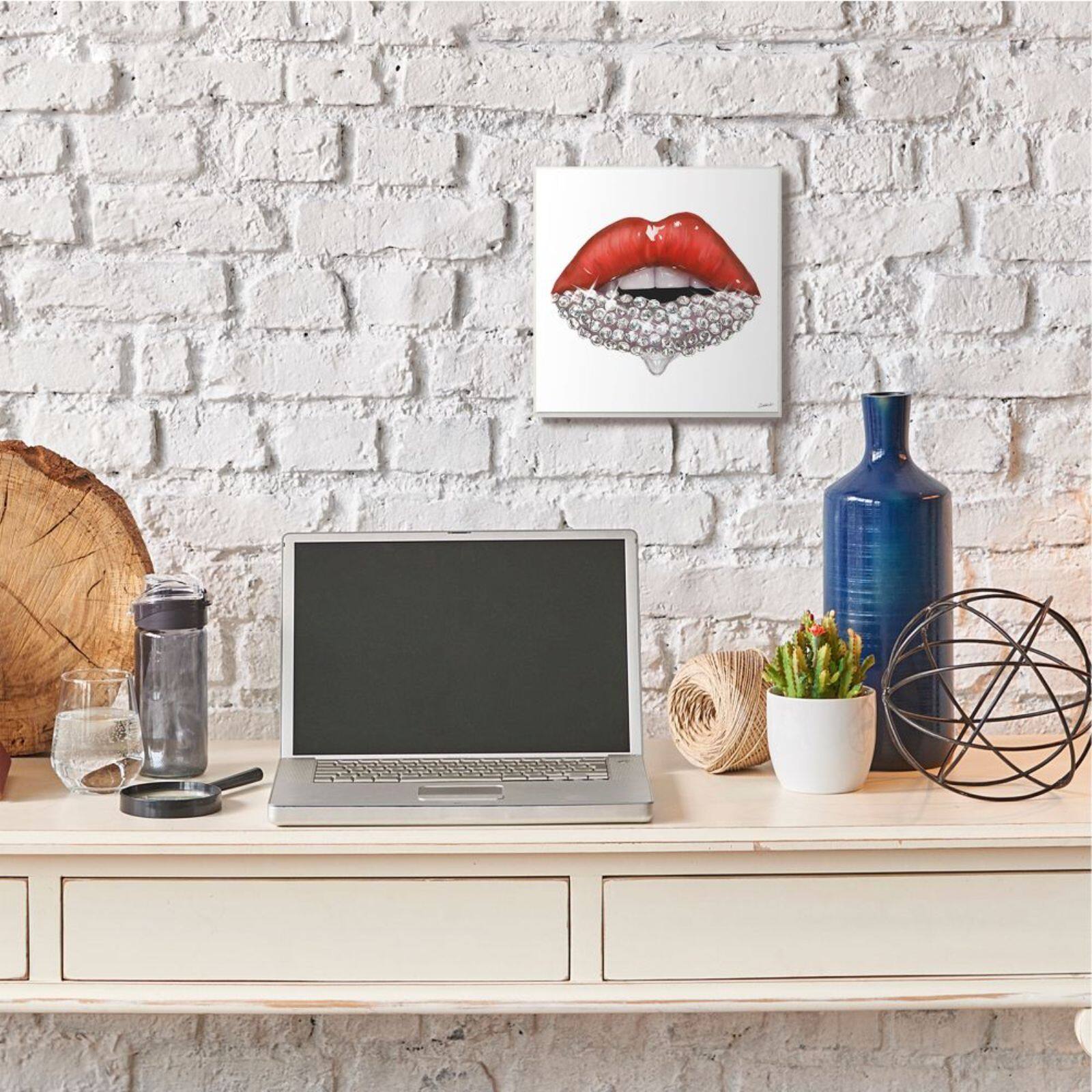 Stupell Industries Red Glam Lips Wooden Wall Plaque