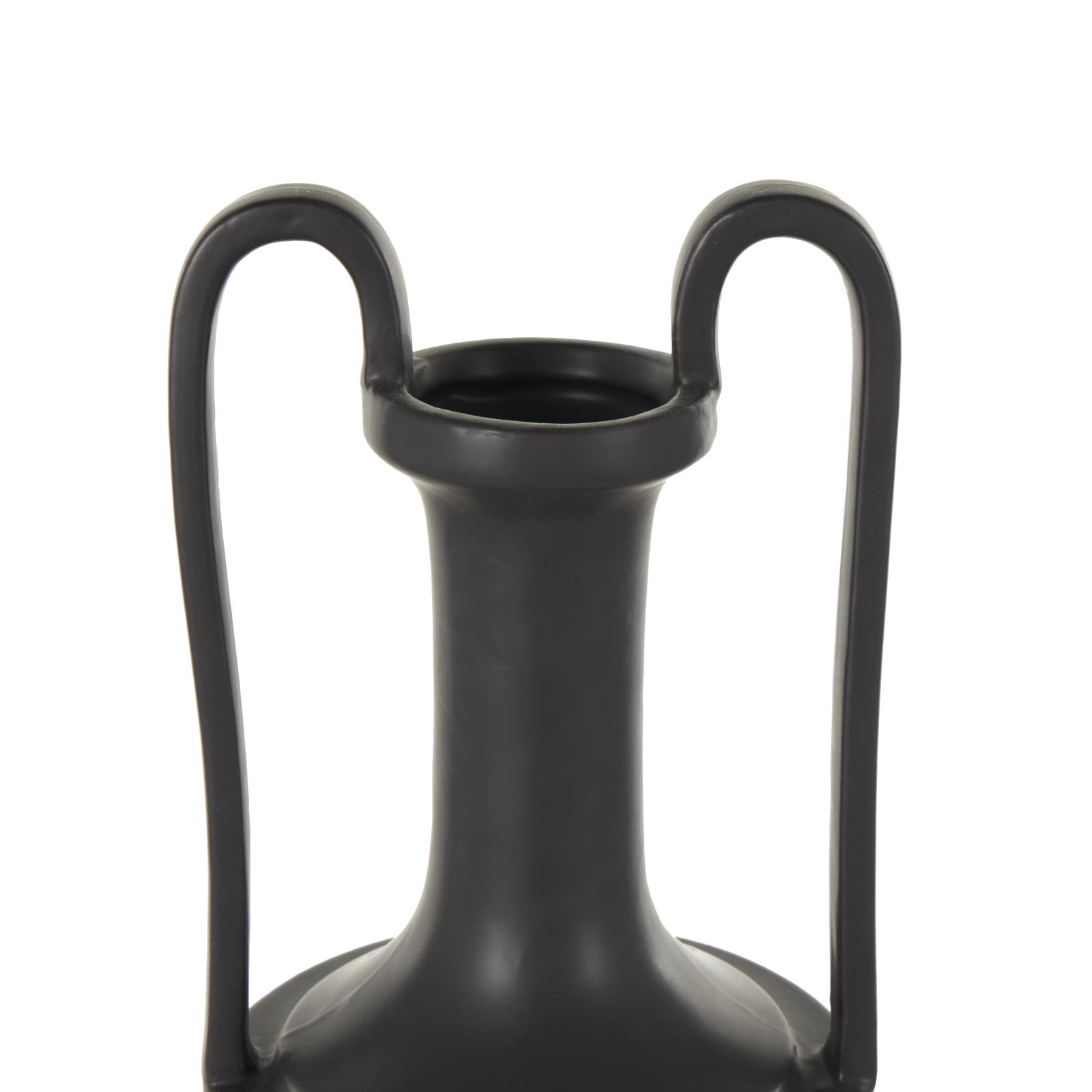 20.25" Black Ceramic Fluted Urn Shaped Vase with Arch Handles