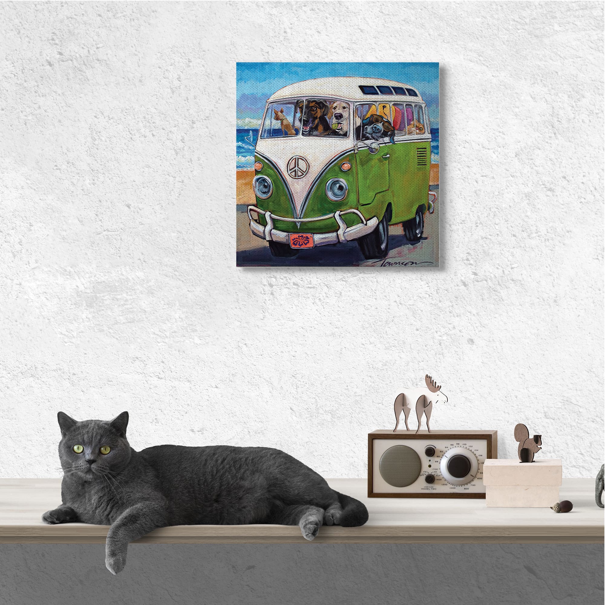 Stupell Industries Dogs Driving Retro Van Summer Beach Trip Canvas Wall Art