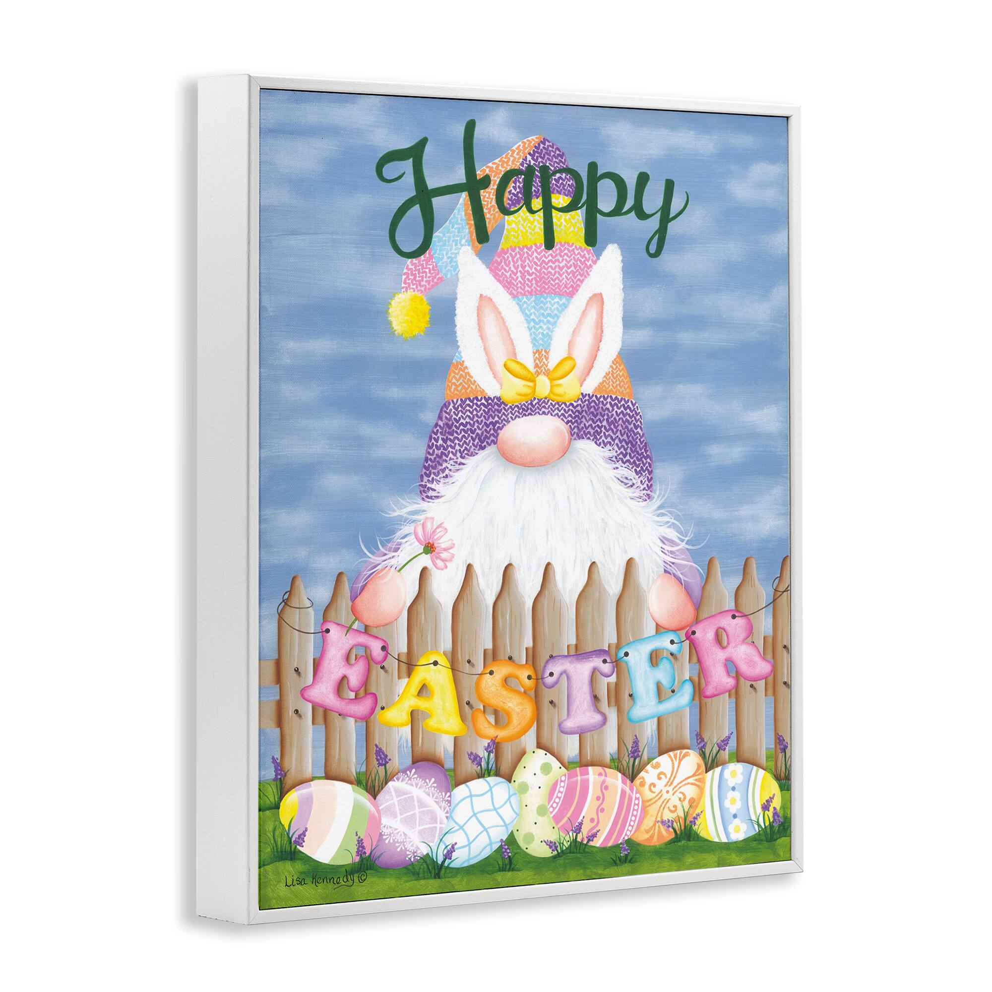 Stupell Industries Happy Easter Garden Gnome Eggs Framed Giclee Art