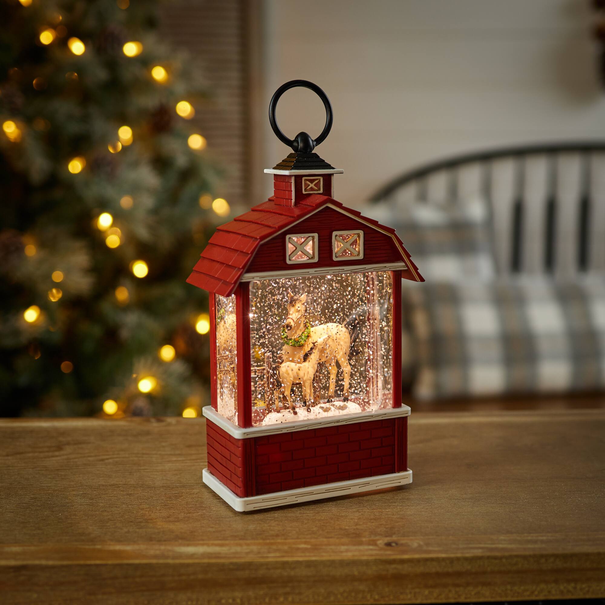 10.75" LED Horse Barn Snow Globe