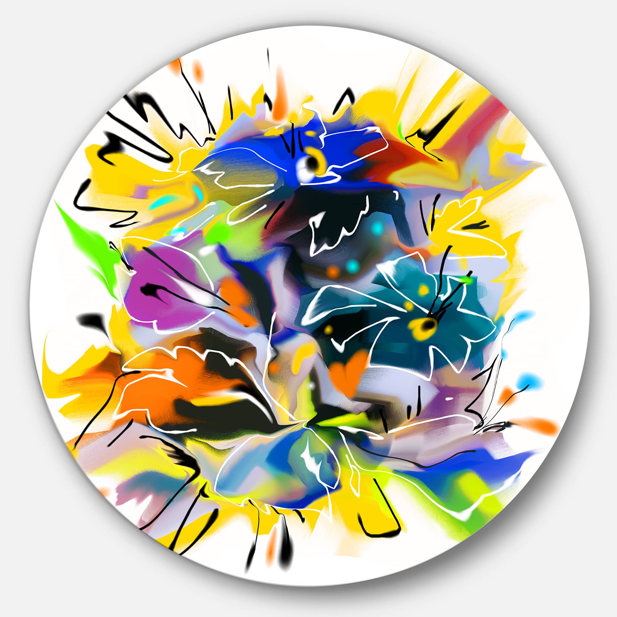 Designart - Yellow Blue Abstract Floral Design' Extra Large Floral Wall Art