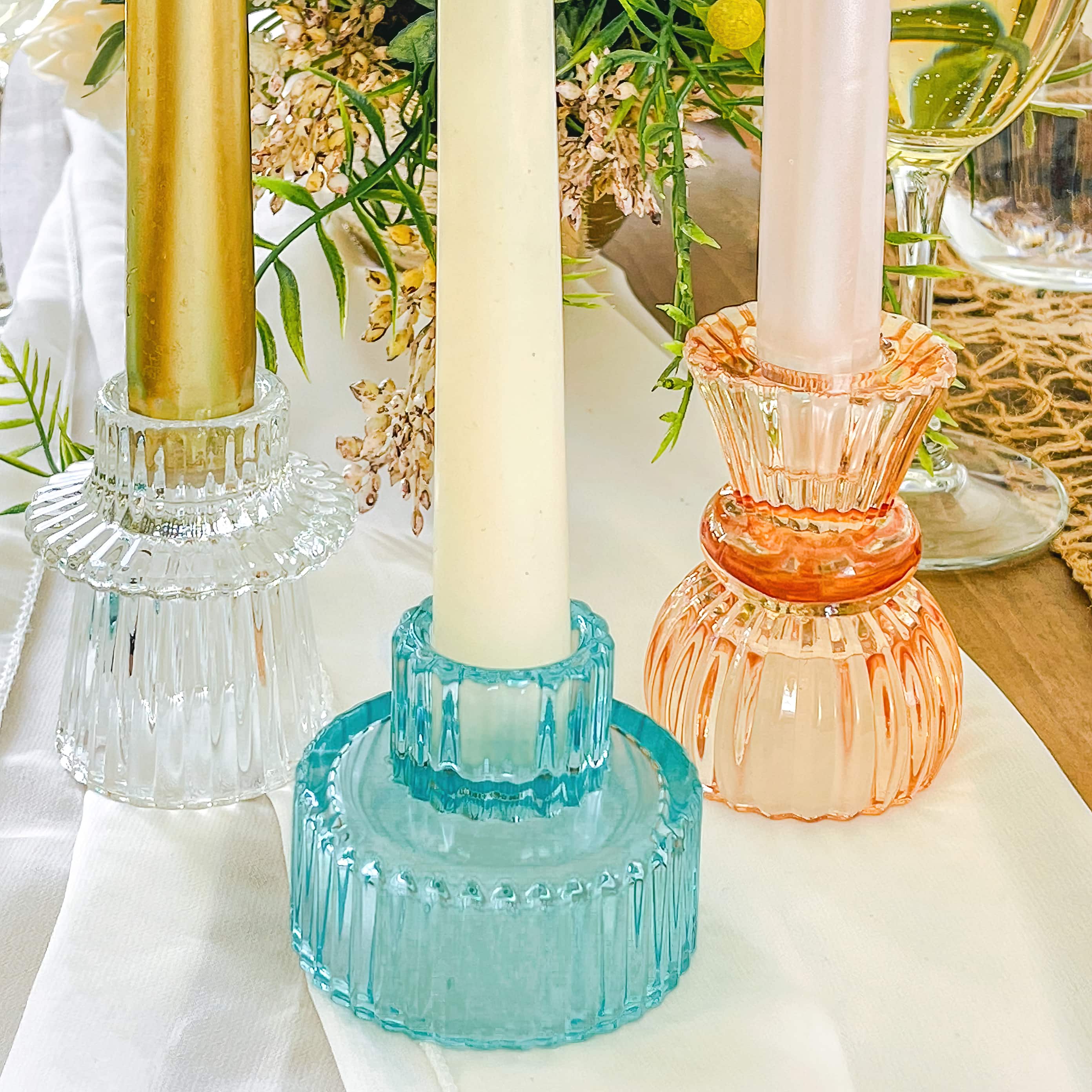 Kate Aspen® Assorted Vintage Ribbed Blue Glass Candlestick Candle Holder Set