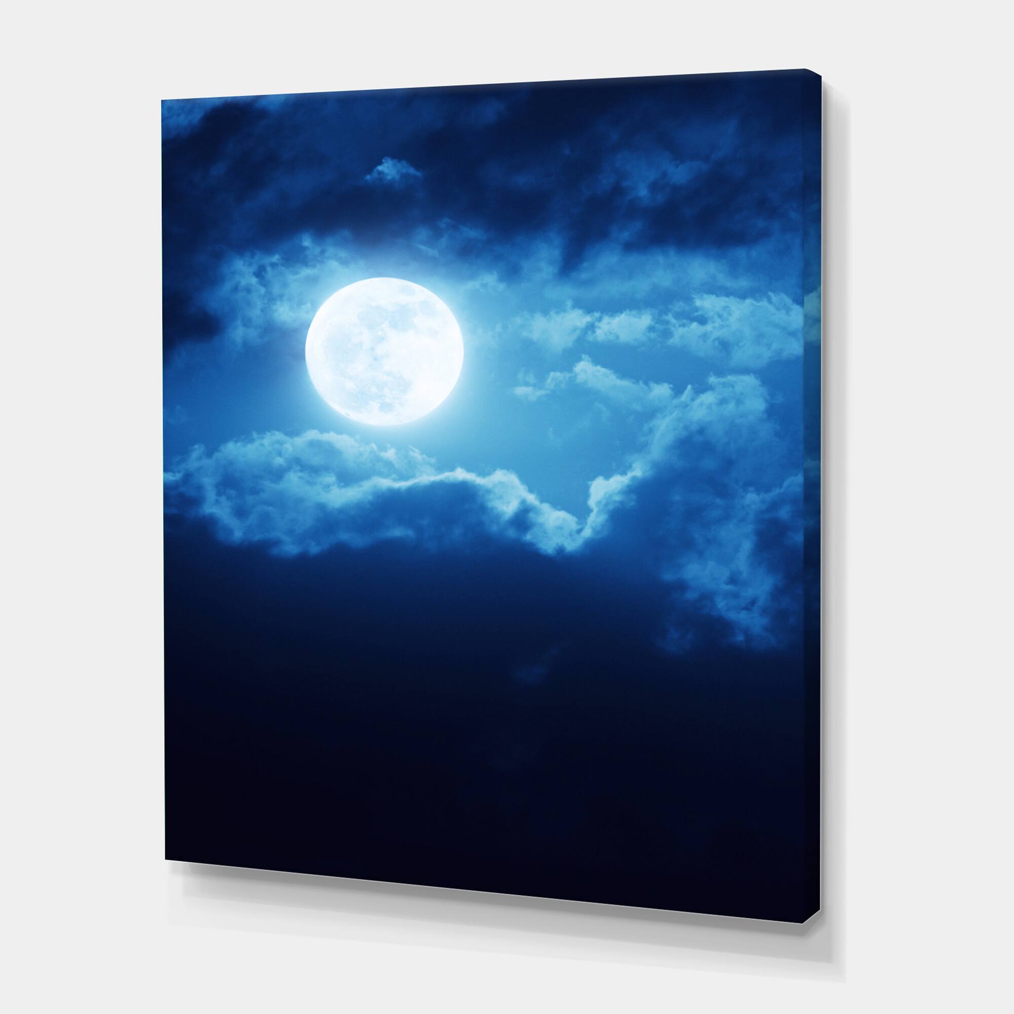 Designart - Full Moon In Cloudy Night Sky III - Nautical & Coastal Canvas Wall Art Print