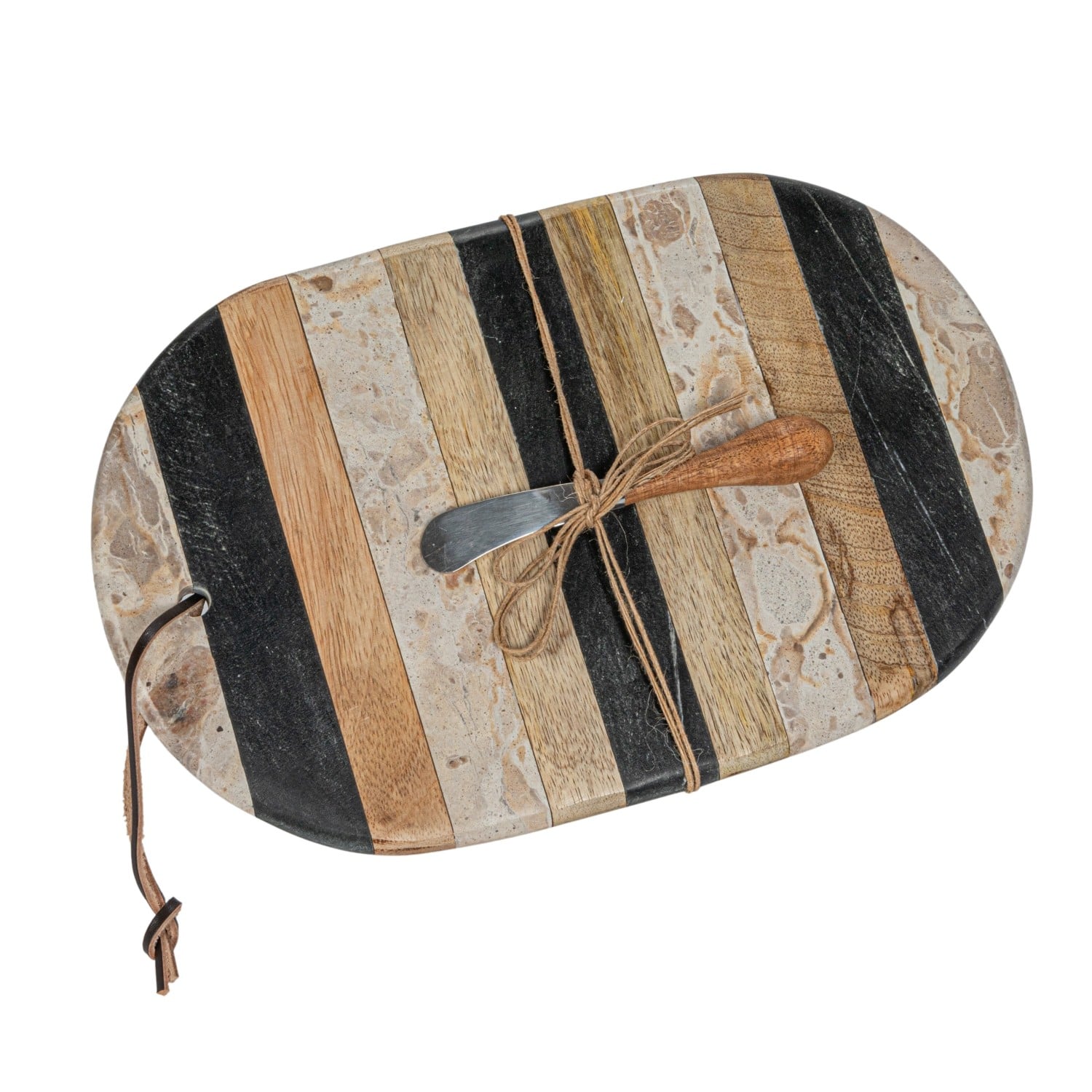 Hello Honey® Multicolor Marble & Mango Wood Cheese Board Set with Knife