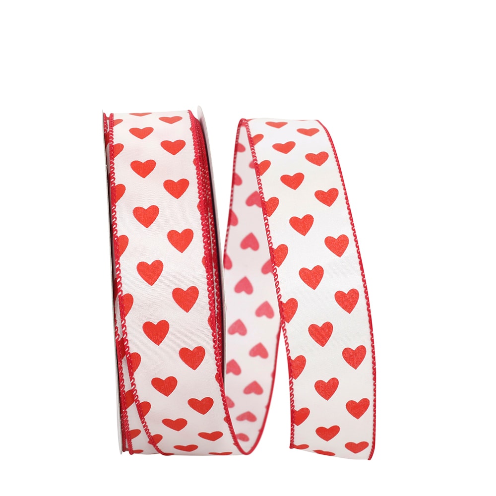 Reliant 1.5" x 50yd. Wired Taffeta Hearts Value Ribbon