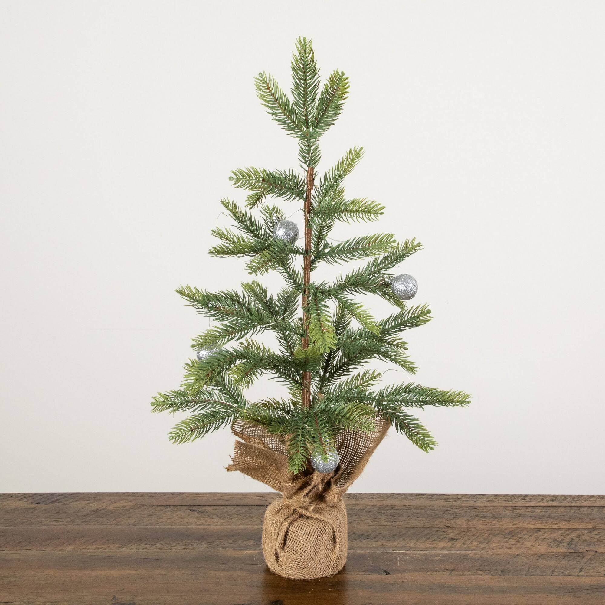 Nearly Natural 24" Pre-Lit Natural Look Fraser Fir Artificial Christmas Tree in Burlap Wrapped Base