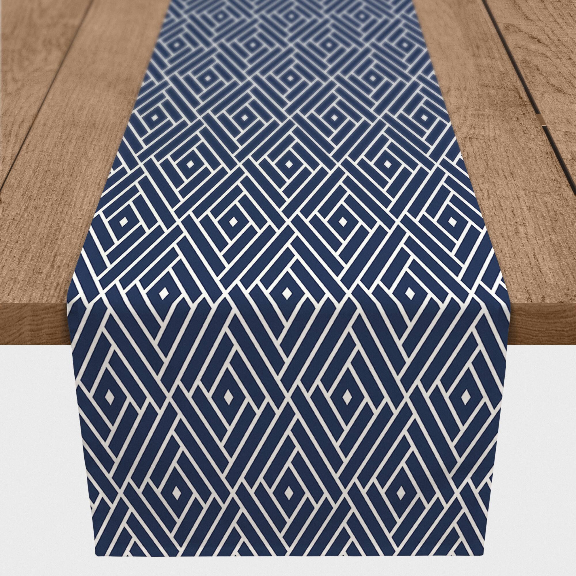 Navy Diamonds Outdoor Table Runner