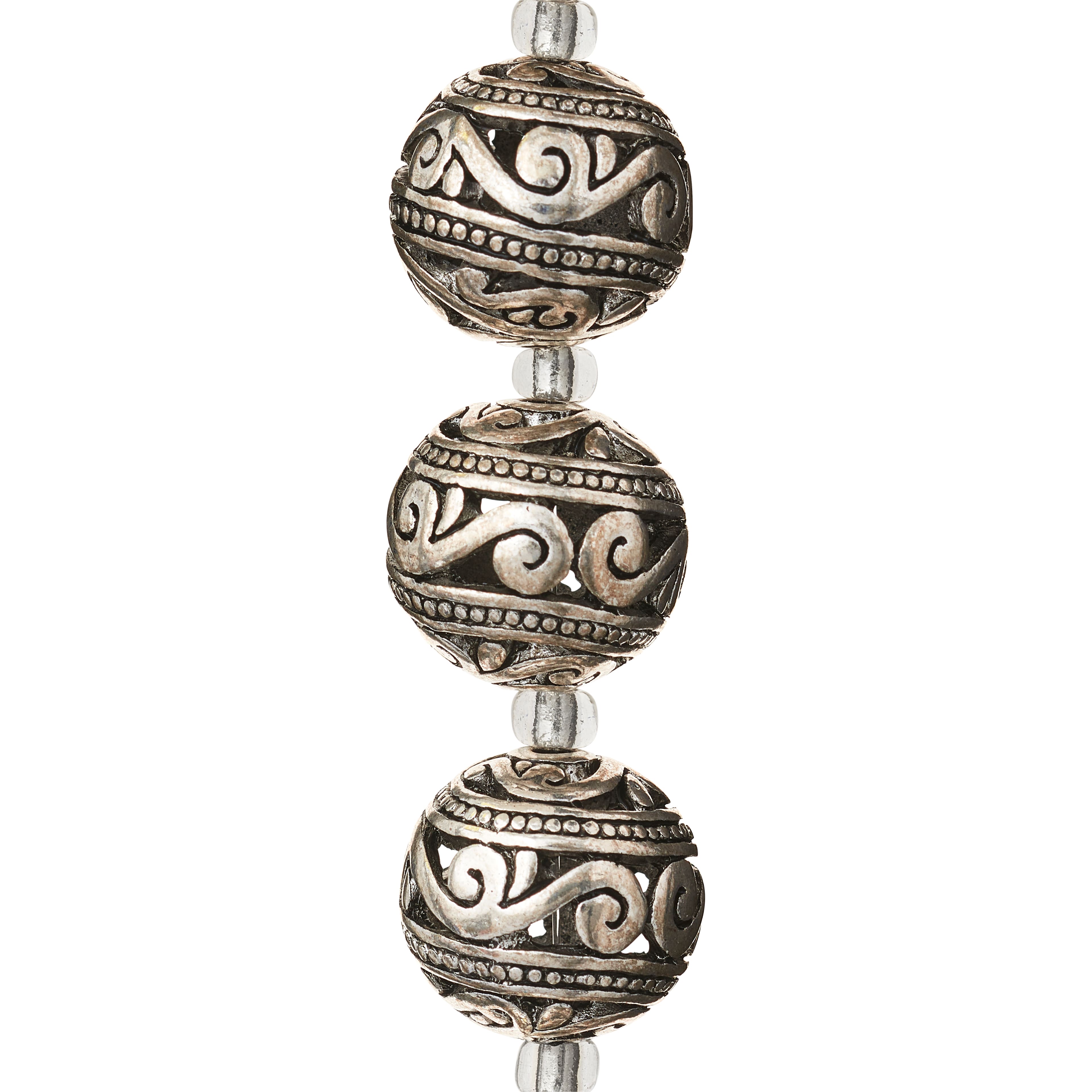 12 Pack: Silver-Plated Carved Filigree Beads, 15mm by Bead Landing™