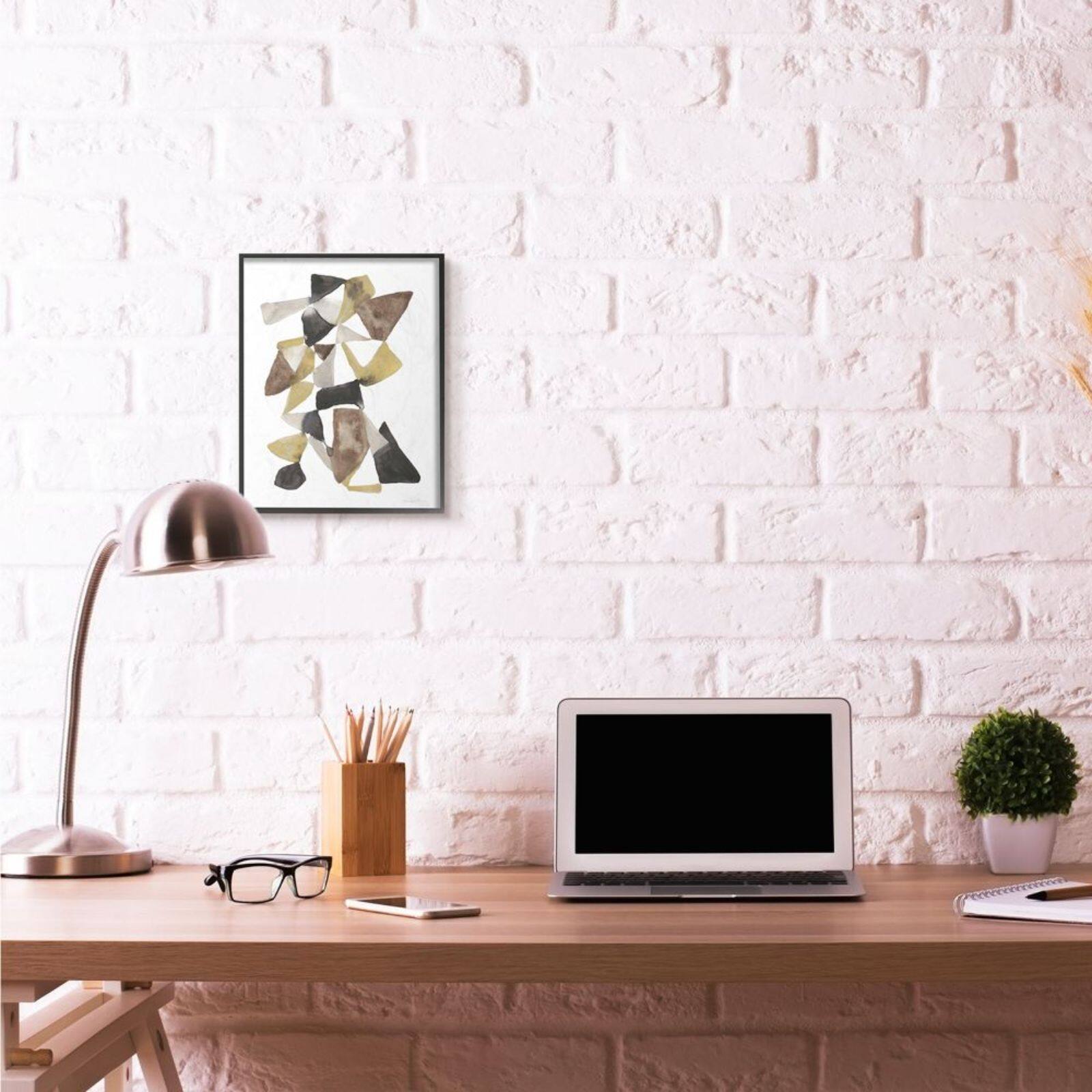 Stupell Industries Abstract Black, Gold & Brown Shape Design Black Framed Wall Art