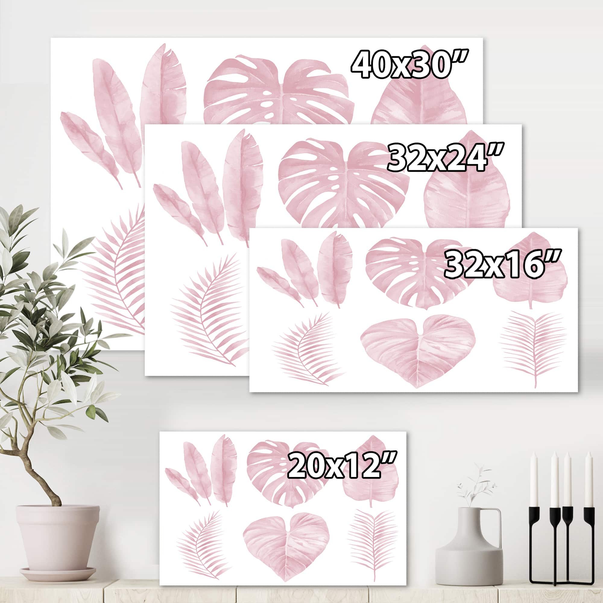 Designart - Tropical Pink Watercolour Leaves I