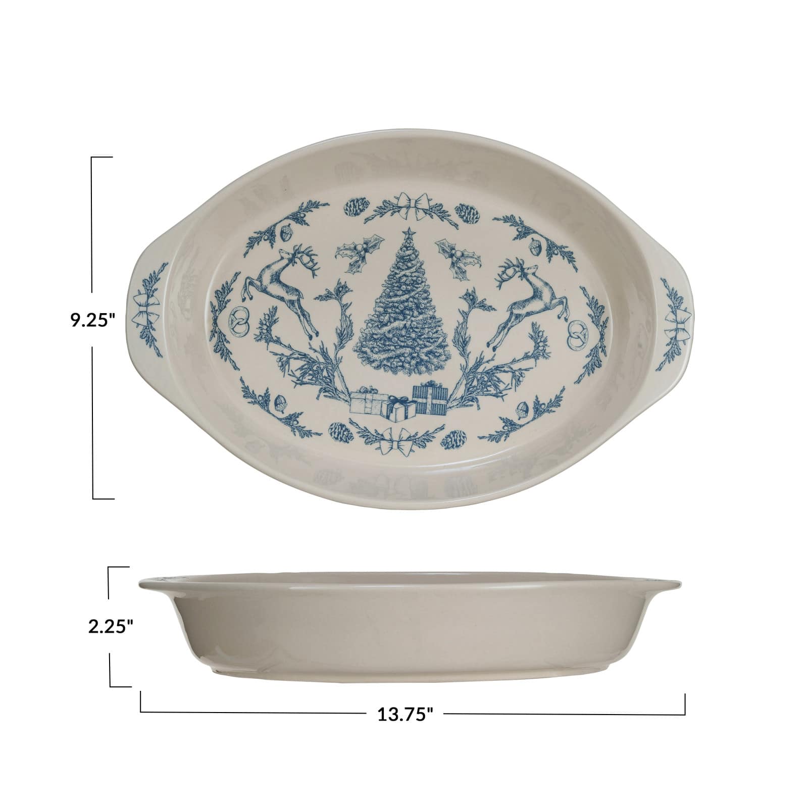 Hello Honey® 2qt. Blue & Cream Classic Holiday Stoneware Baker with Handles