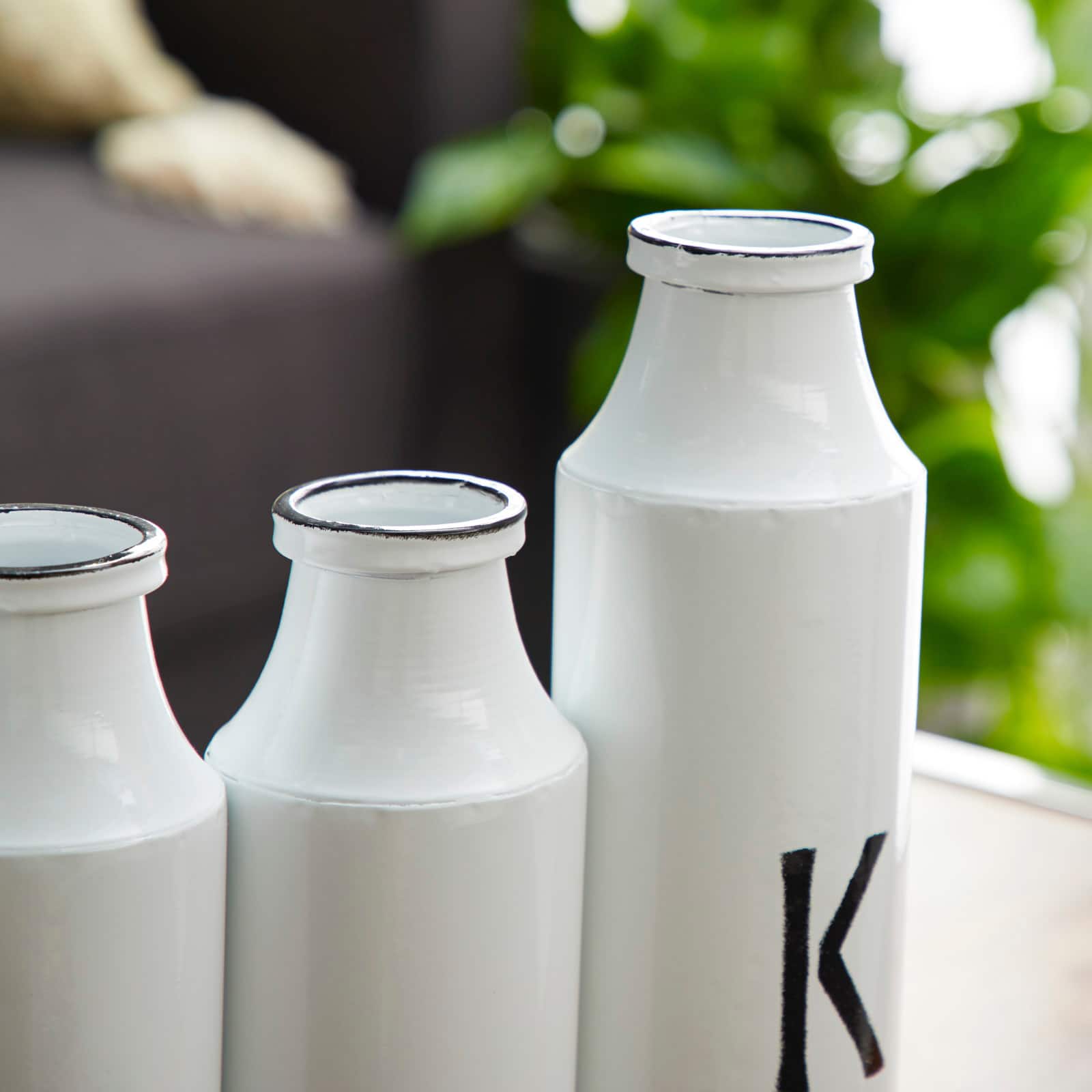 White Iron Farmhouse Decorative Milk Bottles Set