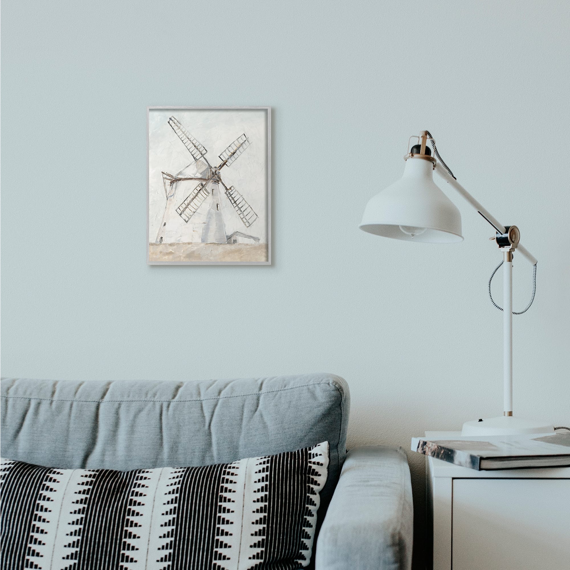 Stupell Industries Windmill Farm Landscape Wall Art Print in Gray Frame