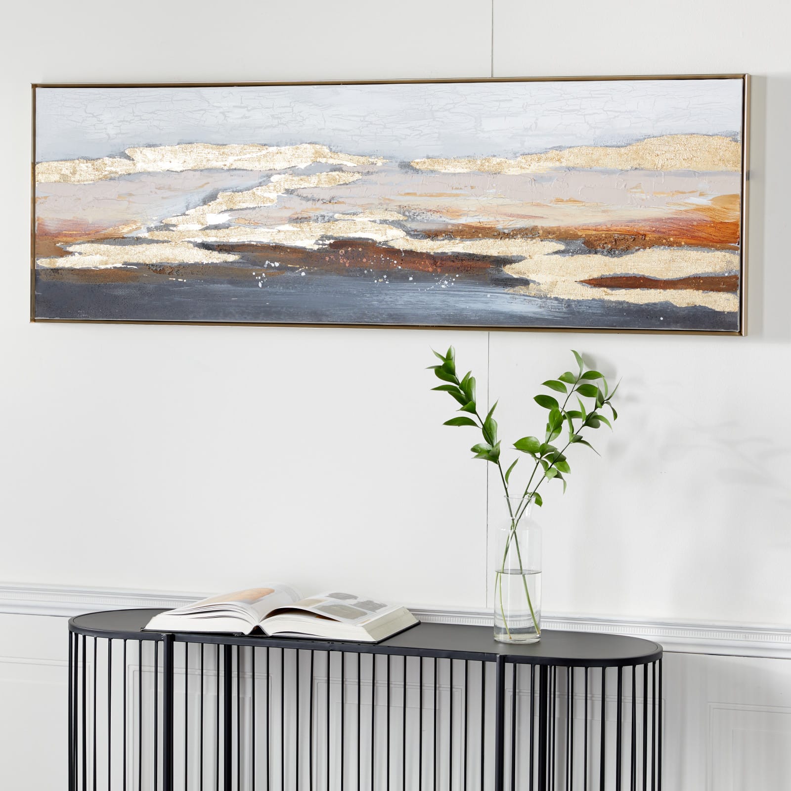 Gold Contemporary Abstract Canvas Wall Art, 20" x 59"