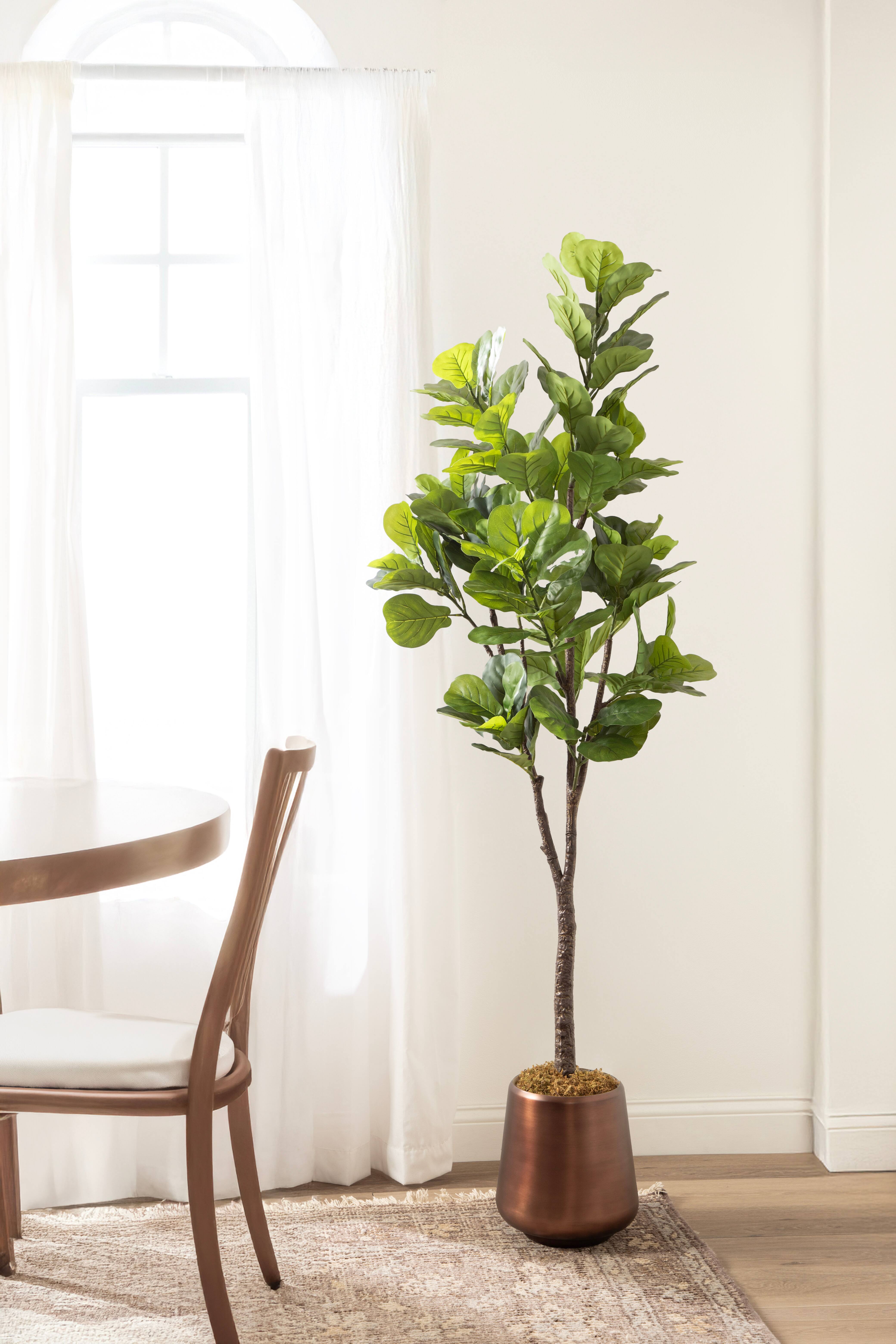 Kate and Laurel Fidmont 6ft. Faux Fiddle Fig Tree with Portell Antique Planter