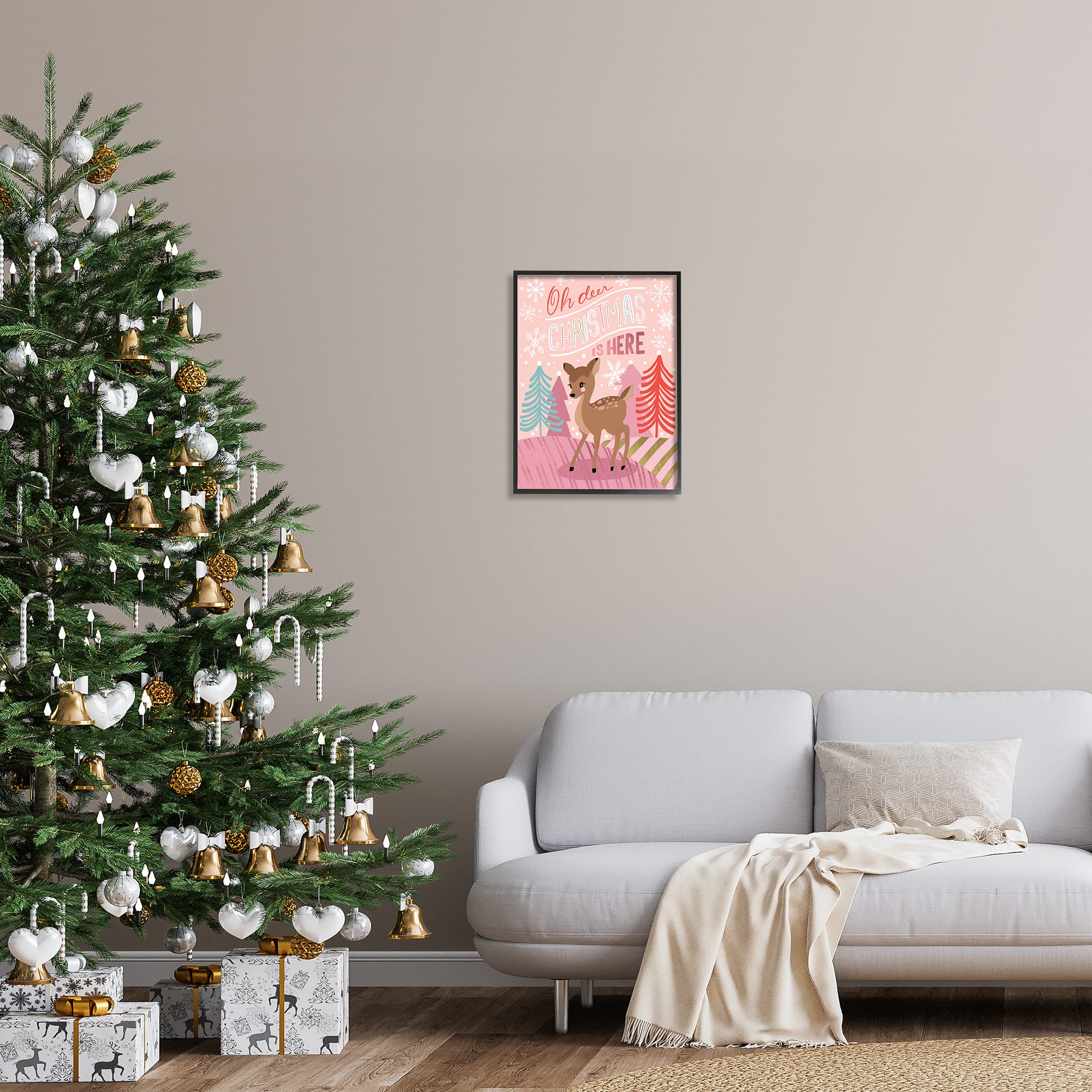 Stupell Industries Oh Deer Christmas Is Here Phrase Framed Giclee Art