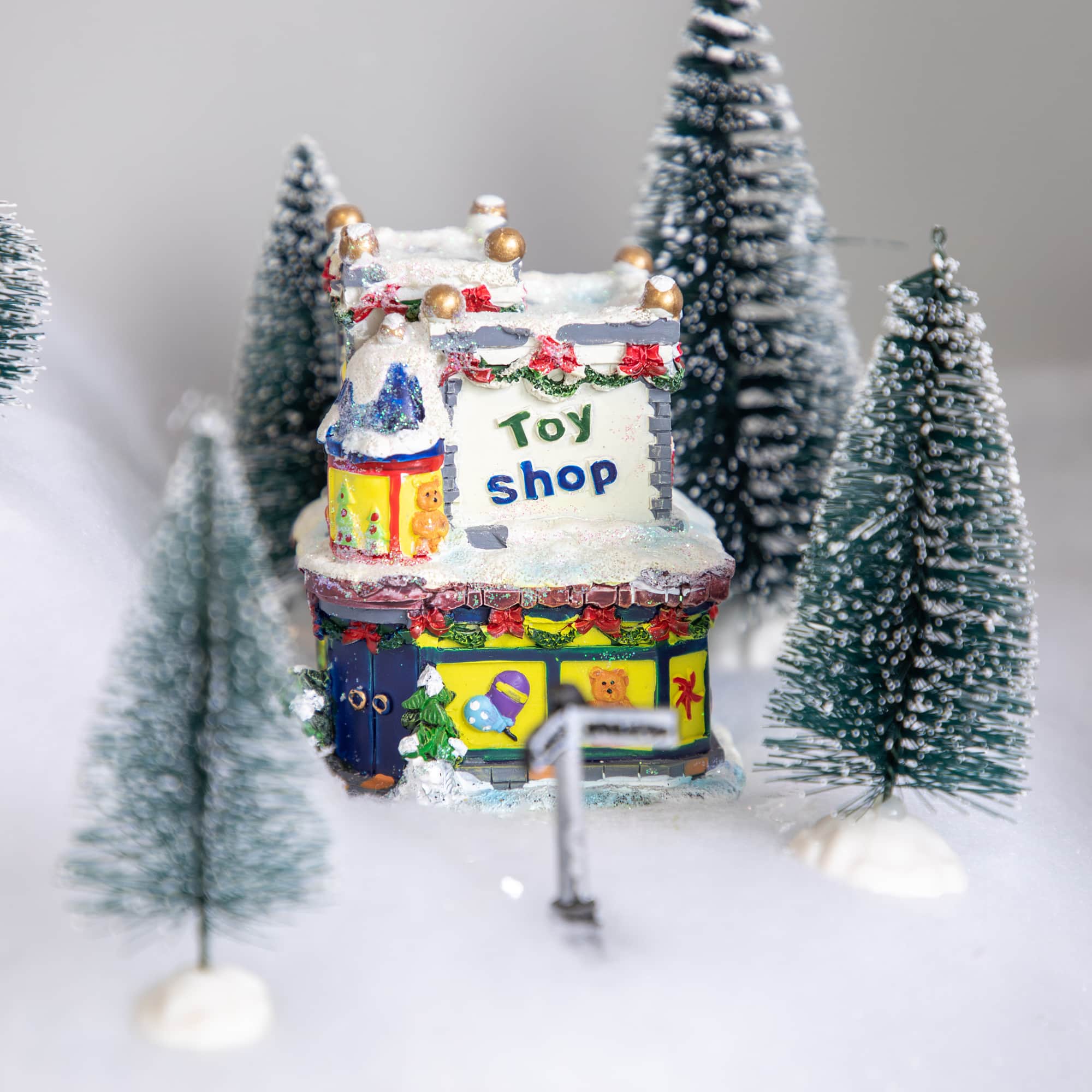 4" Glittered Snowy Toy Shop Christmas Village Building