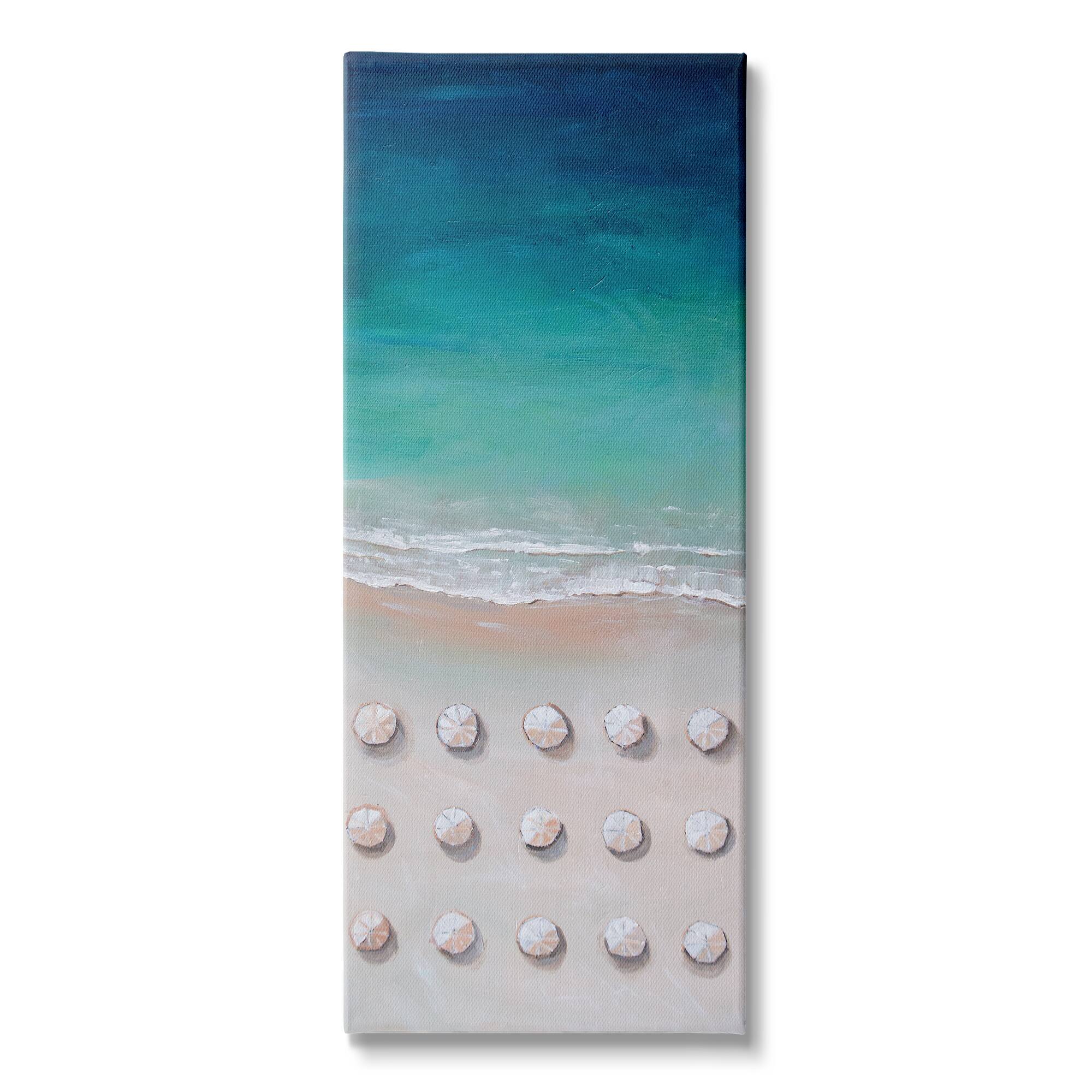 Stupell Industries Umbrella Beach Coast Deep Blue Waters Aerial Painting Canvas Wall Art