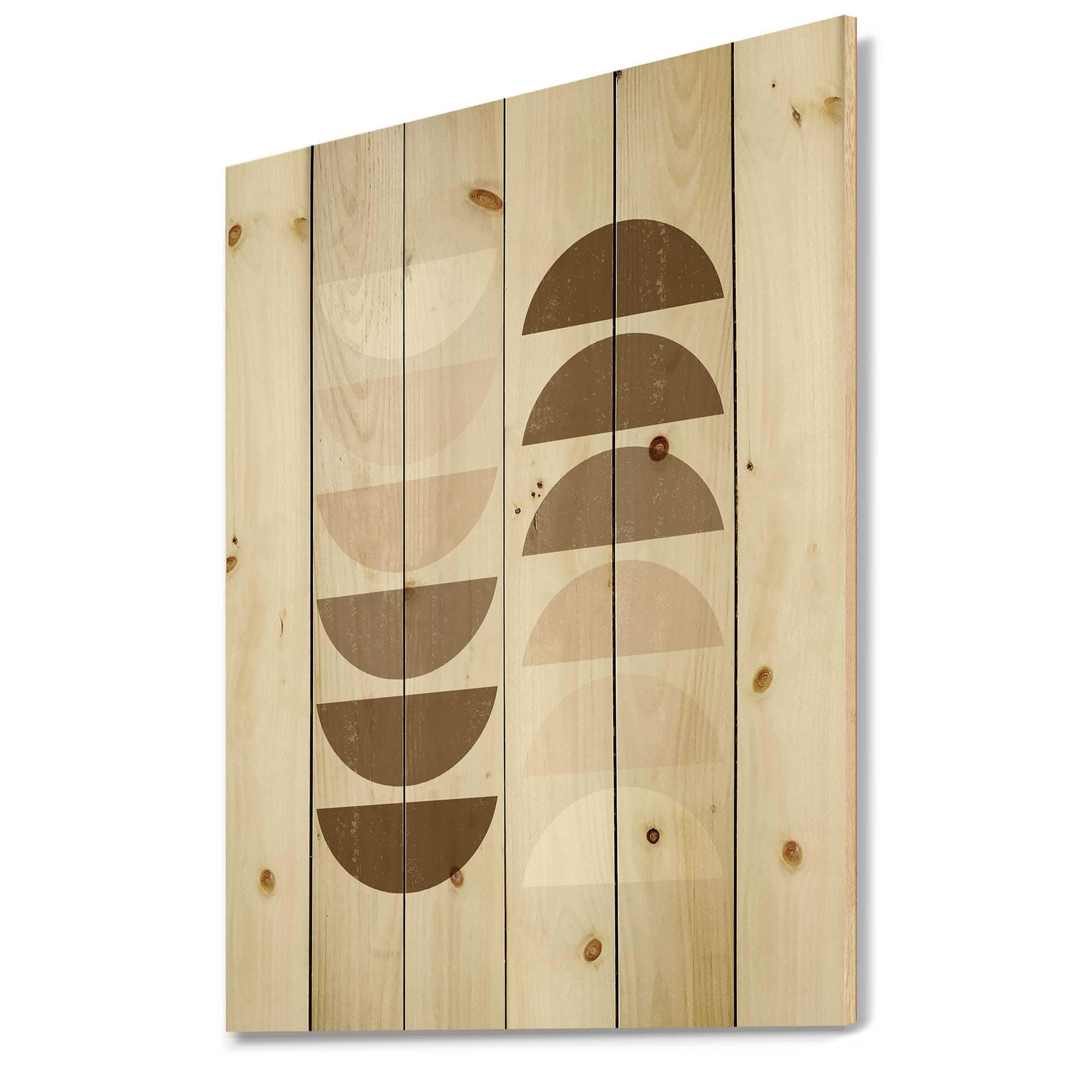 Designart - Abstract Sun & Moon Geometrics In Terracotta II - Modern Print on Natural Pine Wood