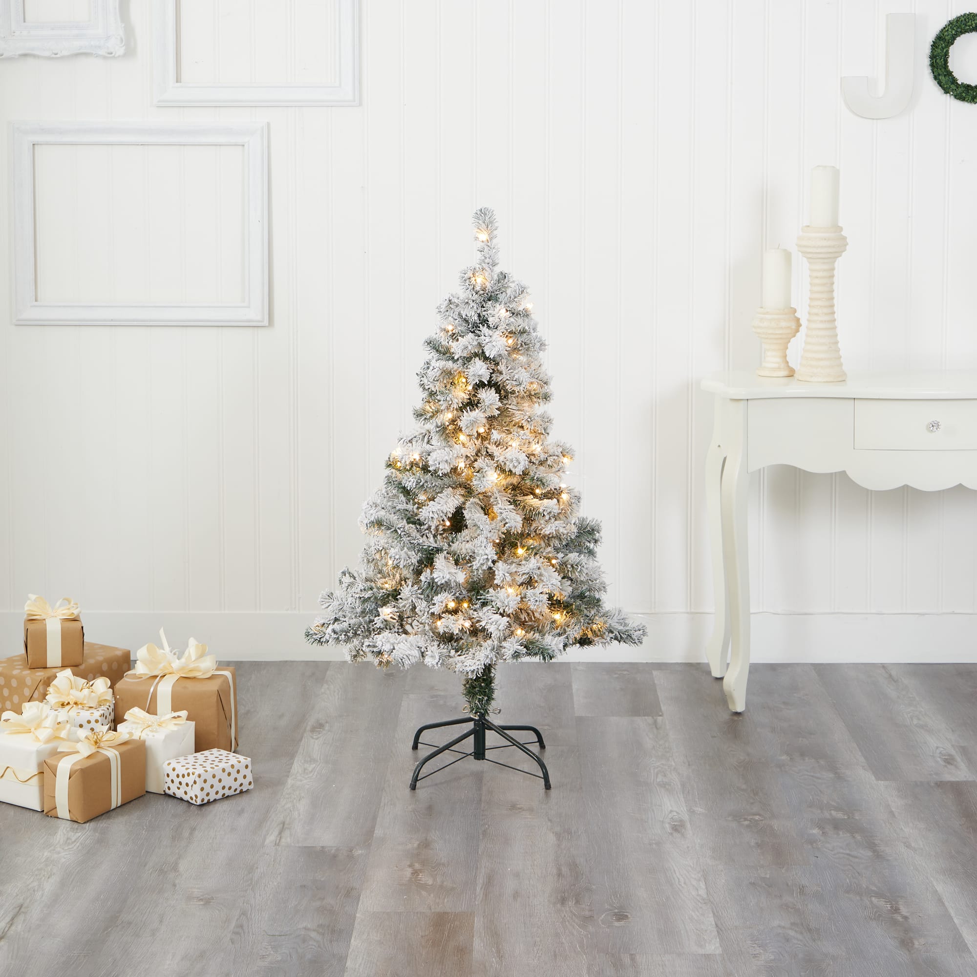 4ft. Pre-Lit Flocked Rock Springs Spruce Artificial Christmas Tree with Clear LED Lights